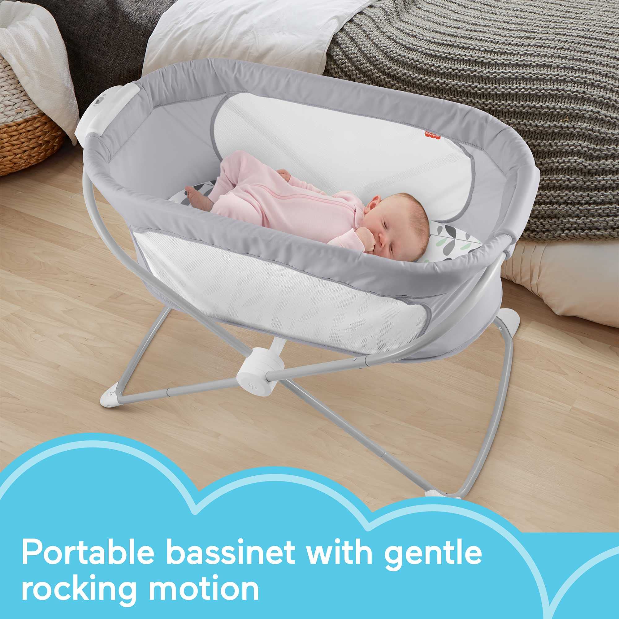Fisher-Price Portable Baby Crib with Mesh Sides - Soothing View Bassinet, Slim Fold Design for Travel & Home Use - Safe Sleep Space for Newborns 0+ Months (Climbing Leaves Pattern) | Perfect for Nursery, Bedroom & On-The-Go Parenting