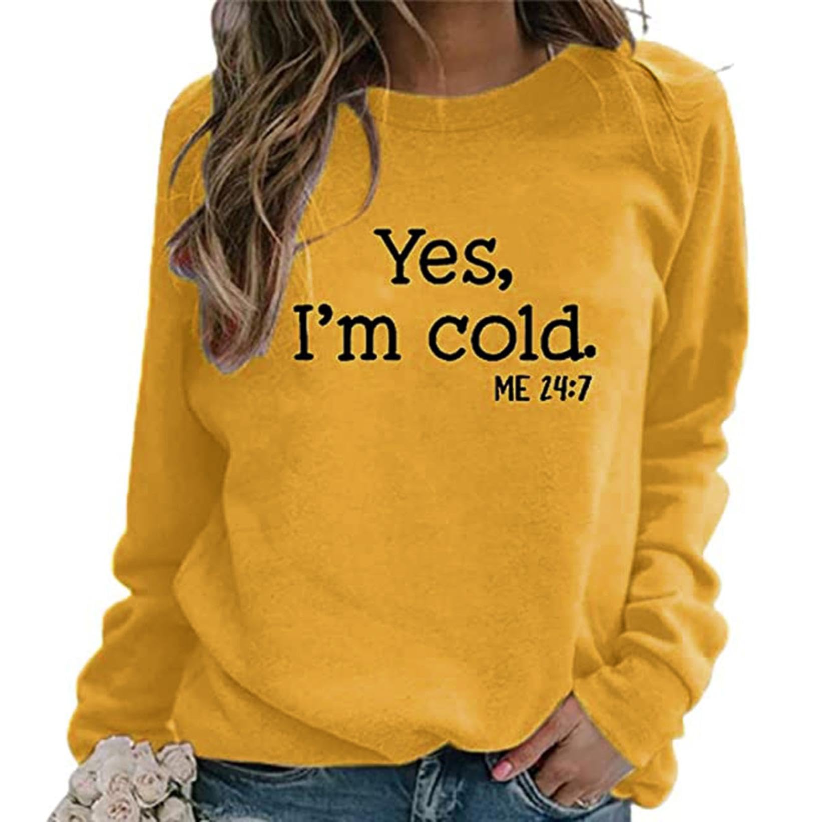 Ceboyel Women's Crewneck Sweatshirt 2023 | Yes I'm Cold Pullover Top | Long Sleeve Blouse Shirt | Cute Fall Winter Clothing for Casual Outings & Cozy Evenings