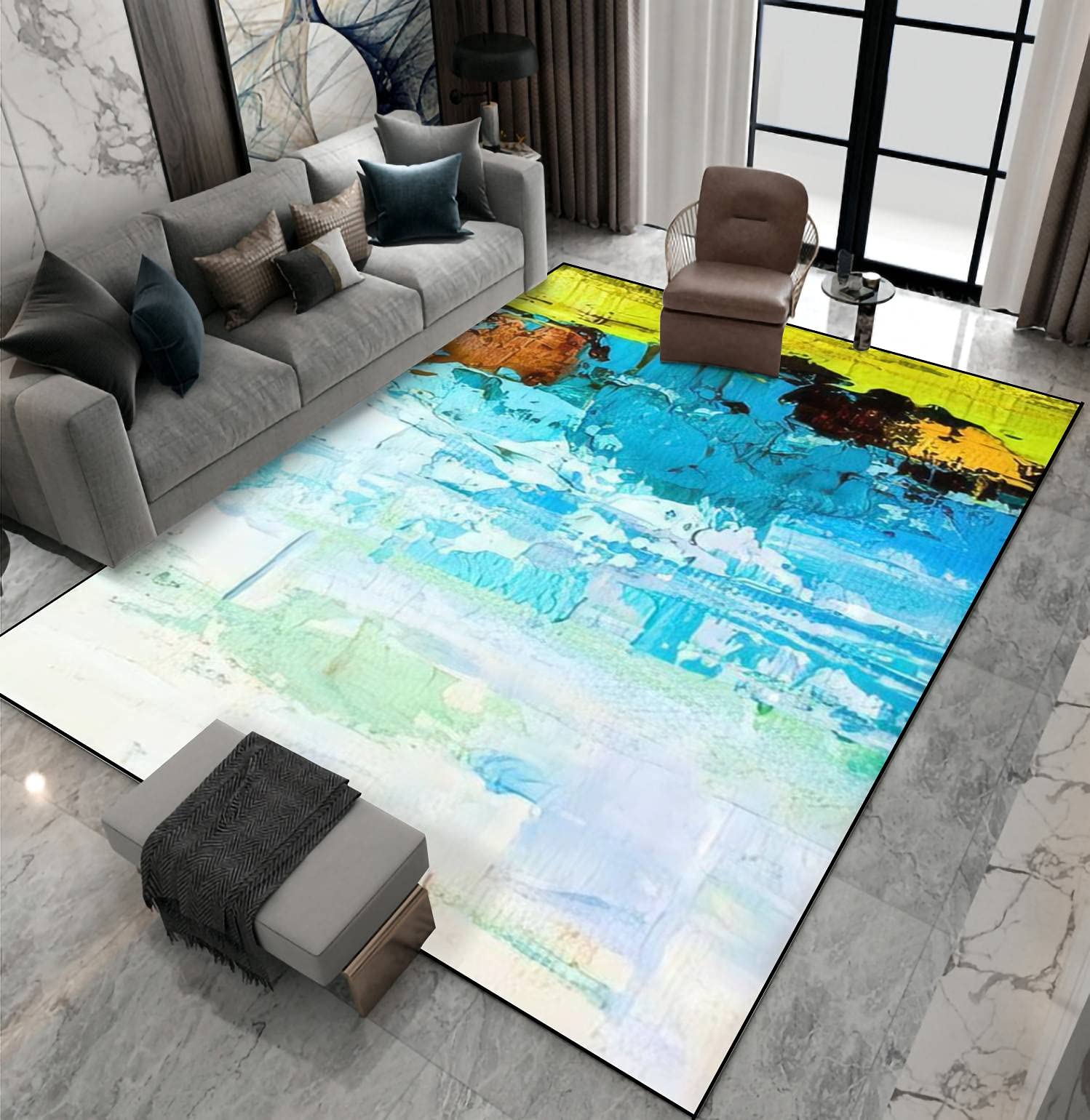 Non-Slip Abstract Art Area Rug - Waterproof Indoor/Outdoor Floor Mat for Living Room, Bedroom, Kids Room, Yoga Studio & Patio - Soft Canvas Carpet Runner with Oil Painting Texture - Perfect Home Decor & Doormat