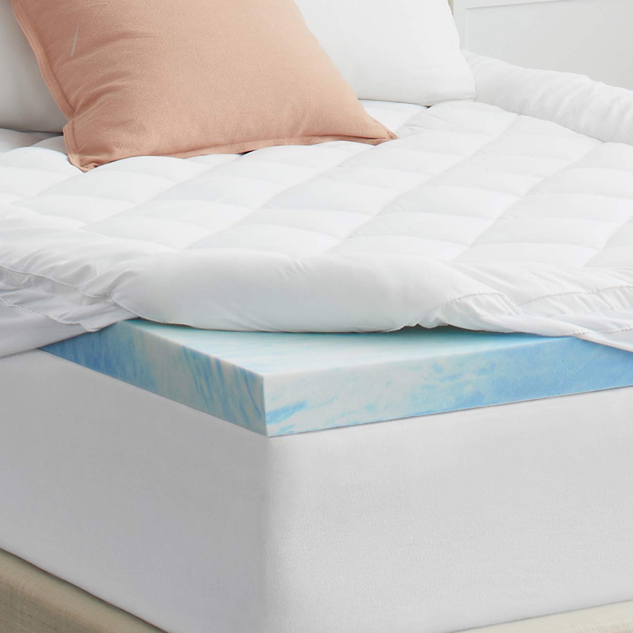 Sealy 4-Inch SealyChill Gel & Comfort Pillowtop Memory Foam Full Mattress Topper with Molded Memory Foam Pillow Set - Cooling Mattress Pad for Hot Sleepers, Pressure Relief & Back Support - Perfect for Bedroom, Guest Room & Dorm