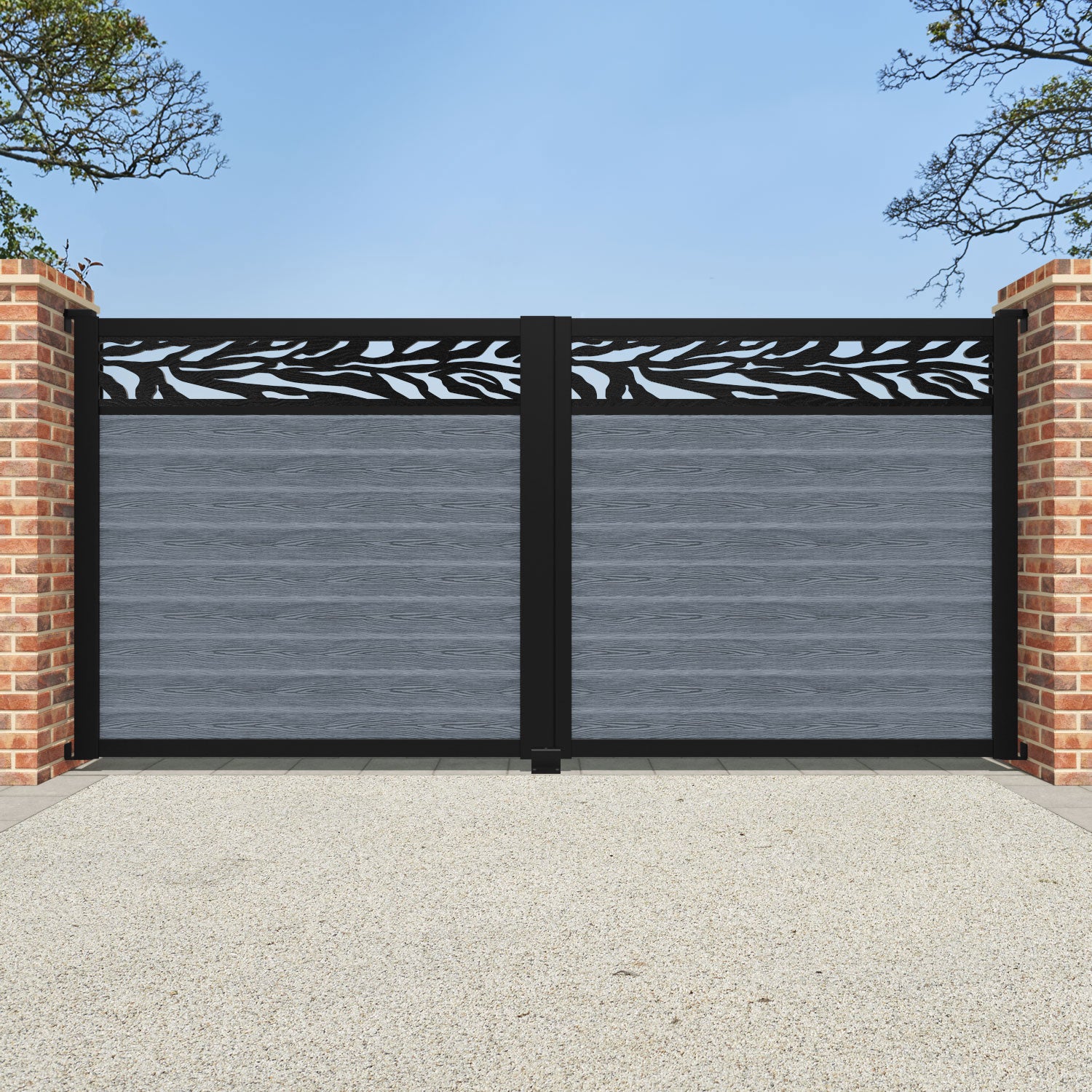 Classic Malawi Straight Top Driveway Gate - Anthracite Black with Decorative Top Screen | Durable & Stylish Driveway Entrance Solution for Homes & Estates