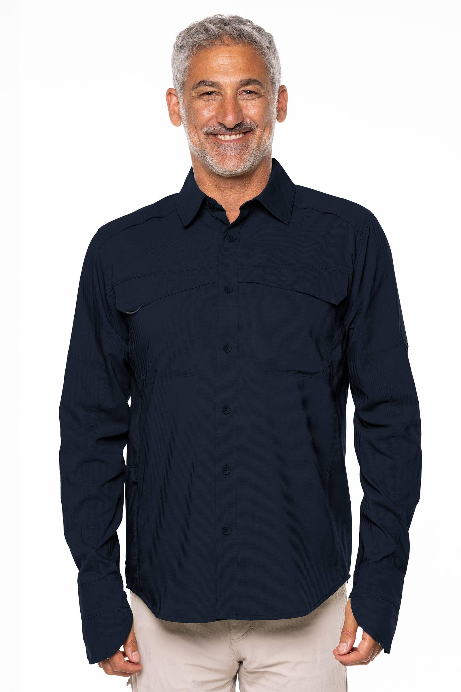 Coolibar UPF 50+ Men's Nassau Fishing Shirt - Sun Protective Long Sleeve Shirt for Outdoor Activities, Fishing, Hiking & Beach Wear