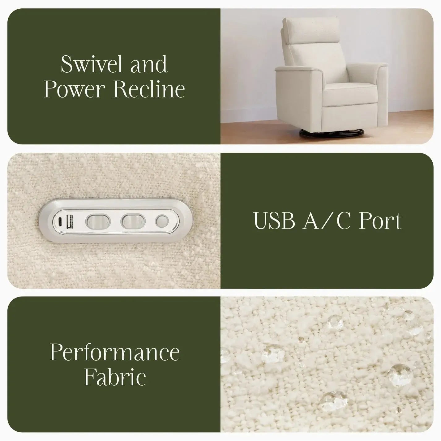 Monogram by Namesake Willa Power Recliner with Adjustable Headrest - Ivory Boucle Fabric & Wood Base (Exclusive) - Perfect for Living Room, Home Theater & Relaxation