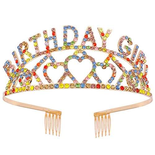 Elegant Gold Rhinestone Crystal Tiara Crown for Women & Girls - Sparkling Birthday Party Headband with Colorful Decor | Perfect for Birthdays, Weddings, Pageants & Special Occasions