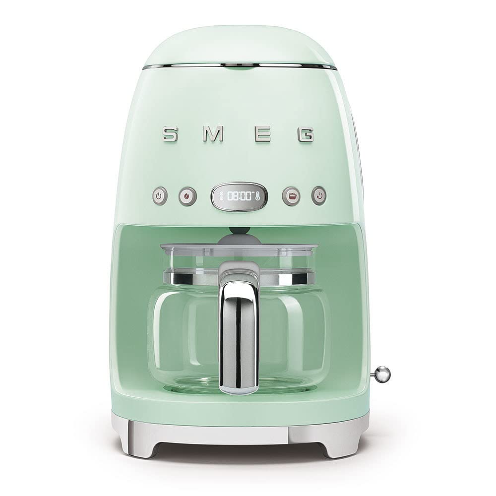 Smeg DCF02PGUK Drip Coffee Maker with Auto-Start, Reusable Filter & Digital Display | 1.4L Capacity, Anti-Drip System & Aroma Control | Perfect for Home, Office & Breakfast Nook | Pastel Green