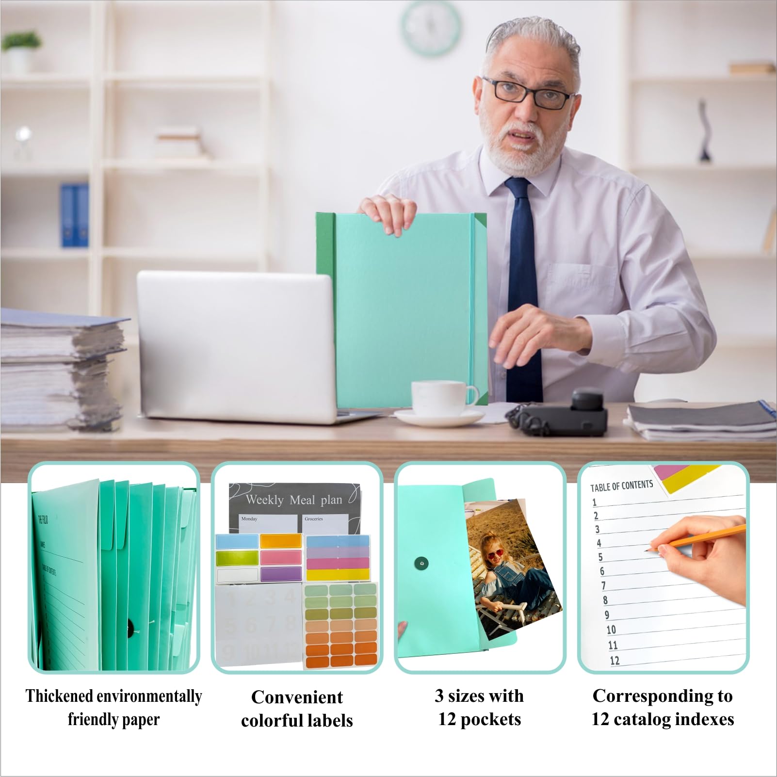 Essential Document Organizer Binder - Estate Planning, Important Papers & File Storage for Office, School & Work - Green (Perfect for Emergency Preparedness & Life Organization)