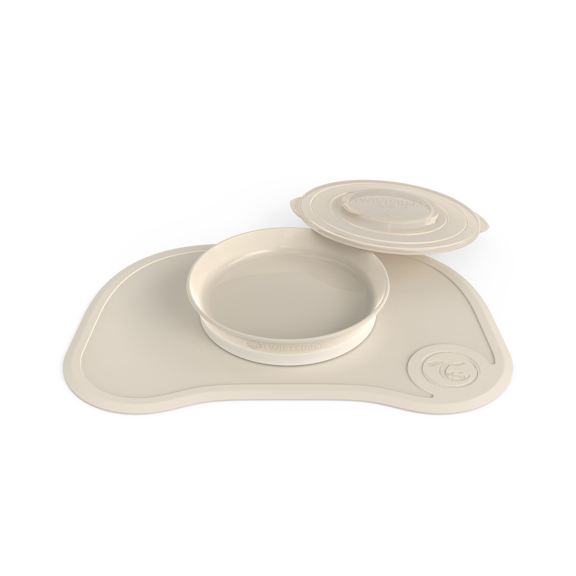 Twistshake Click Mat - BPA-Free Baby Weaning Plate & Placemat Set (38x25cm) | Non-Slip Suction Plate for Toddlers 6+ Months | Beige Baby Tableware for Mess-Free Feeding | Perfect for High Chairs, Travel & First Foods Training