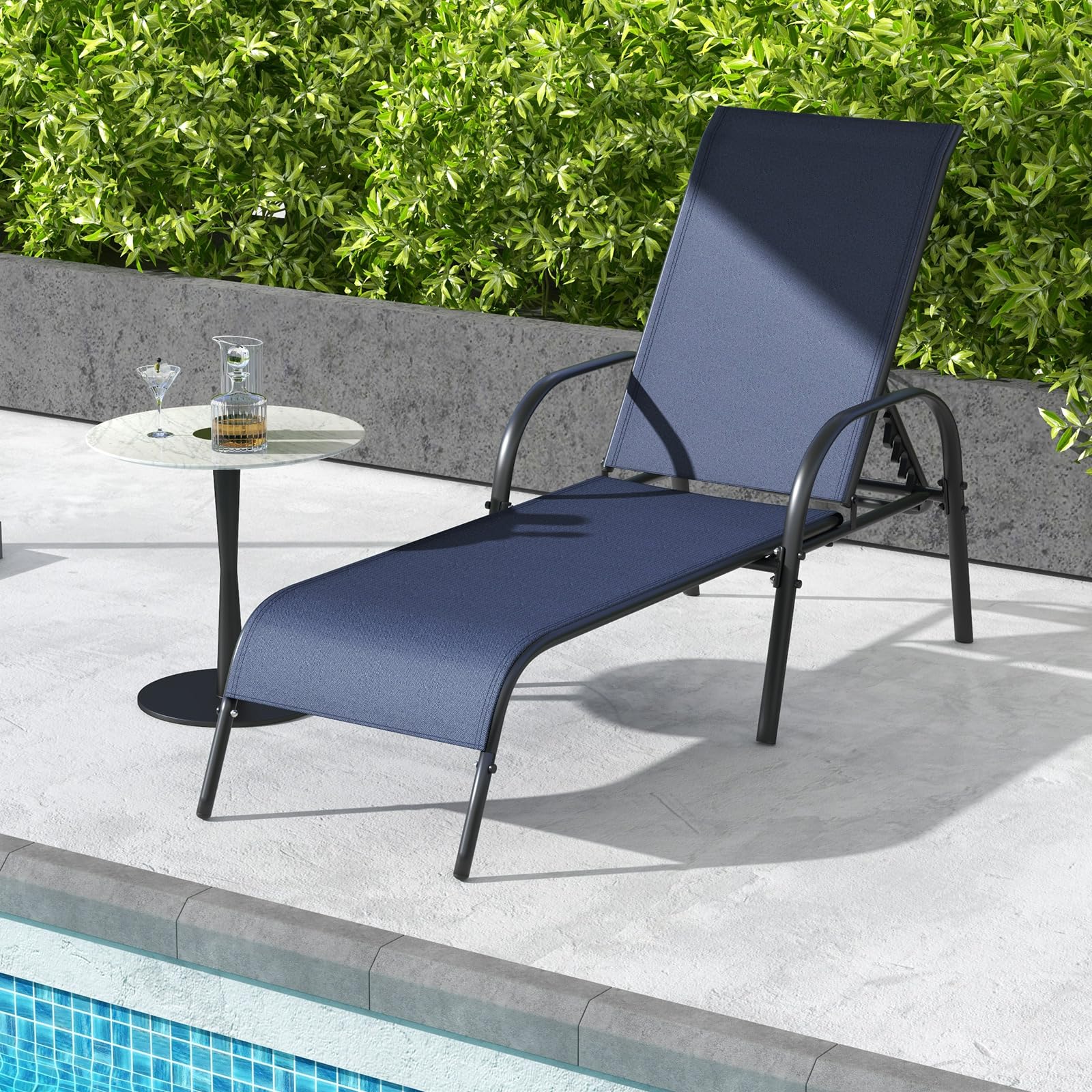 Giantex 2 Pack Adjustable Patio Lounge Chairs - Heavy Duty Steel Frame Outdoor Chaise Lounge with 5-Position Backrest - Perfect for Sunbathing, Beach, Poolside, Backyard & Balcony Relaxation - Navy Blue