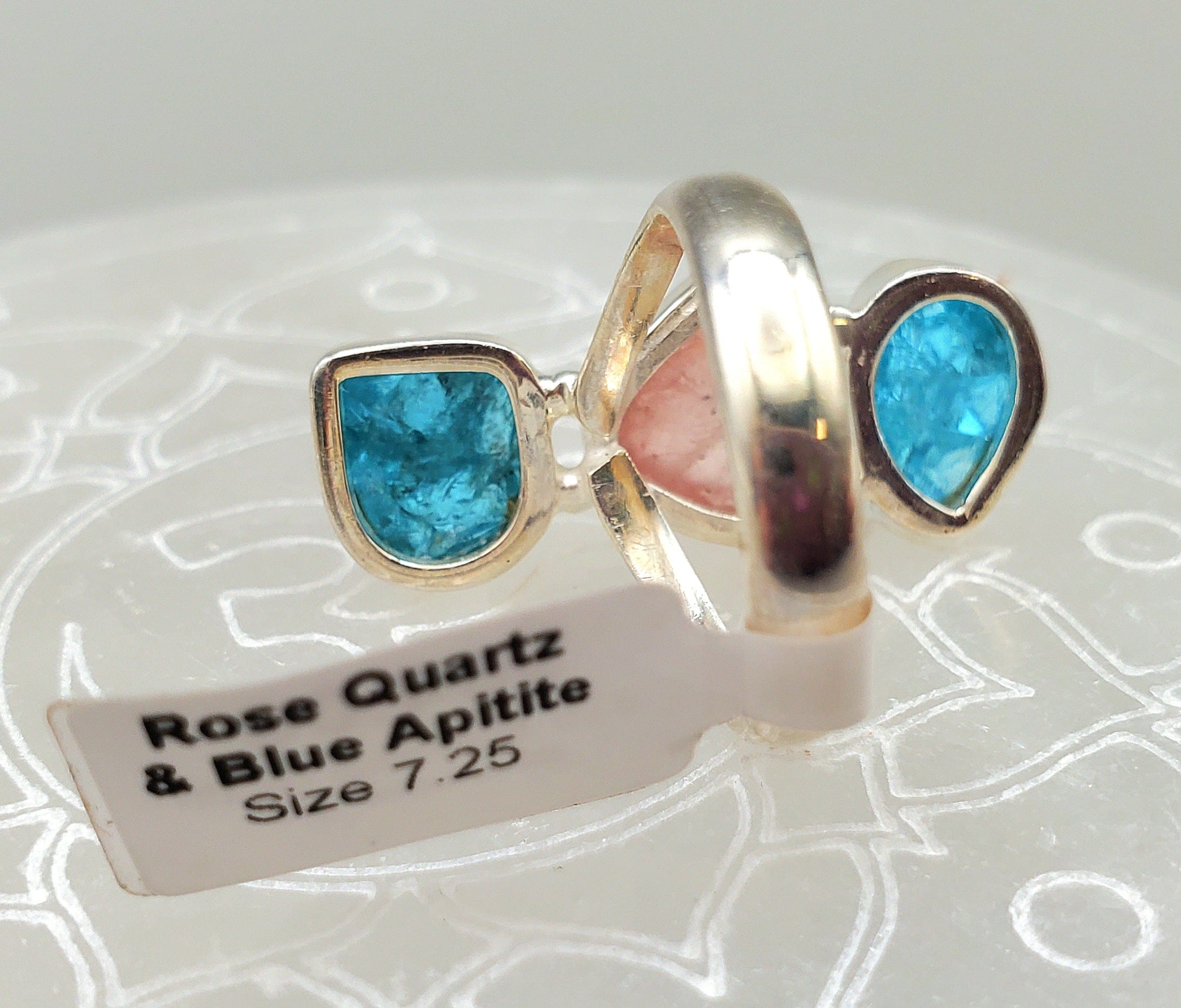 Apatite and Rose Quartz Sterling Silver Ring for Women - Elegant Healing Crystal Jewelry for Meditation, Yoga & Spiritual Gifts