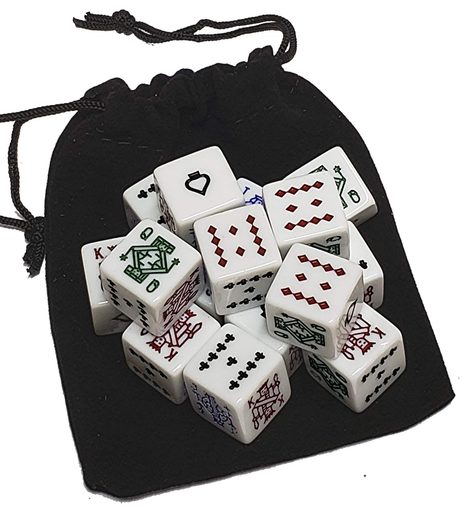 Premium White Poker Dice Set with Storage Pouch - 15 Professional Casino Style Dice for Texas Hold'em, Craps & Board Games - Perfect for Game Nights, Poker Parties & Casino-Themed Events