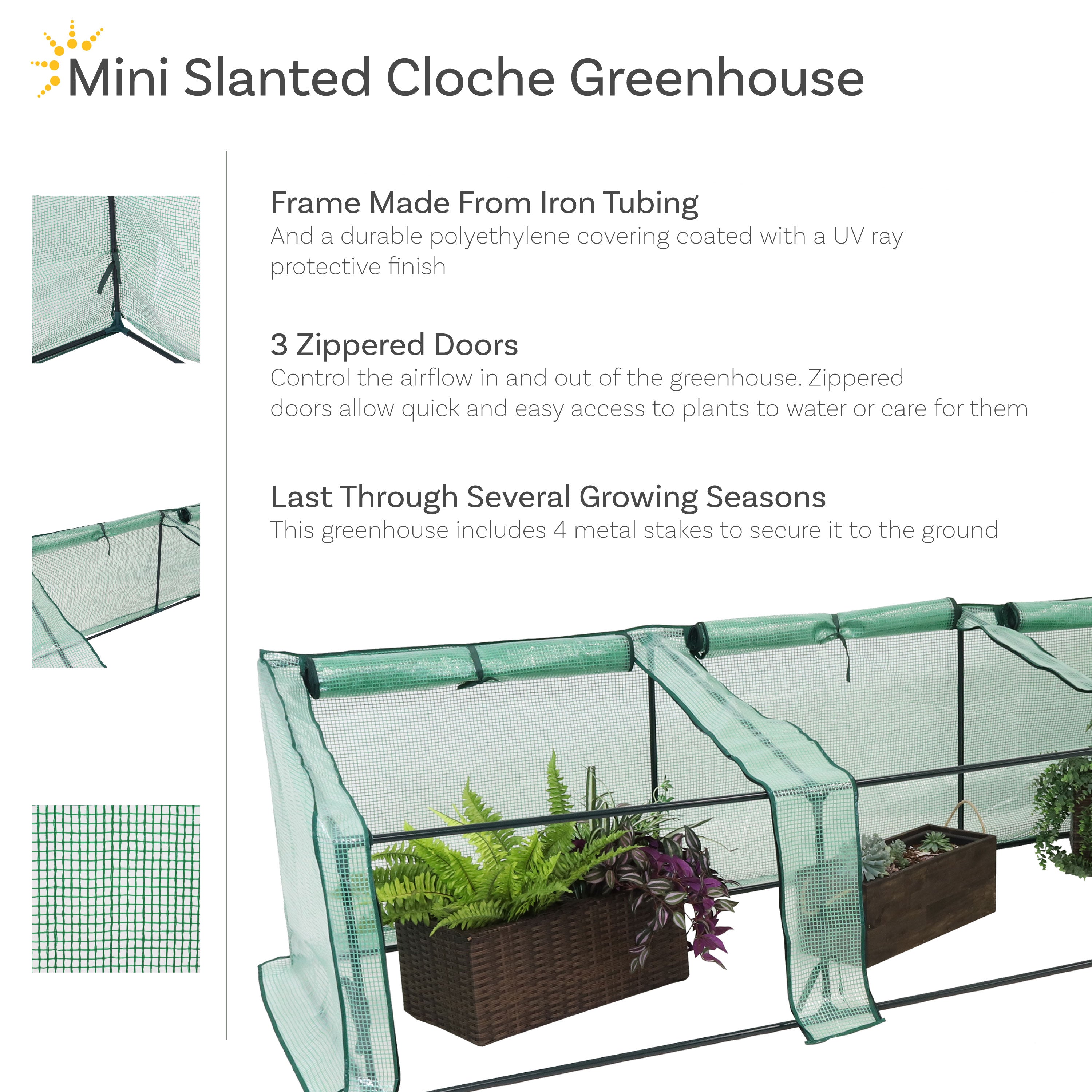 Sunnydaze Mini Cloche Greenhouse with Zippered Doors for Seedlings - Green | Indoor & Outdoor Plant Protection for Gardens, Balconies & Patios