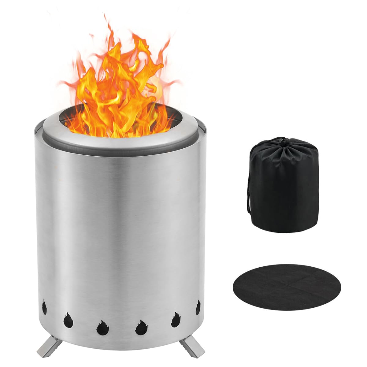 BRIAN & DANY Smokeless Solo Fire Pit with Stand - Stainless Steel Portable Outdoor Fireplace for Wood or Pellets - Perfect for Camping, Backyard, Patio - 5.9