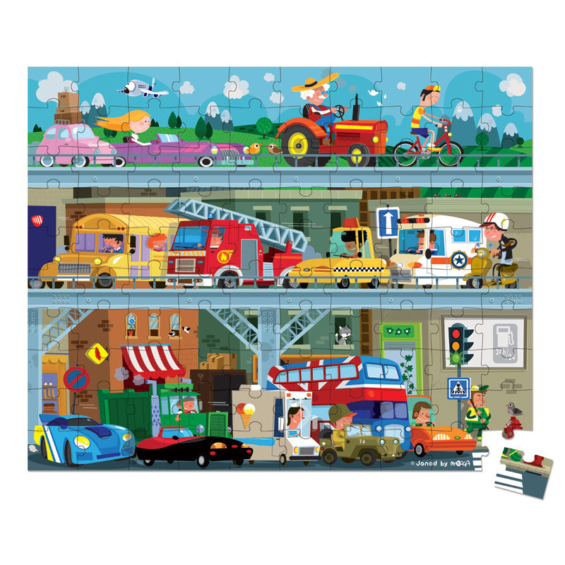 Janod Vehicle Suitcase Puzzle - Wooden Travel Toy for Kids - Perfect for Road Trips & Airplane Travel