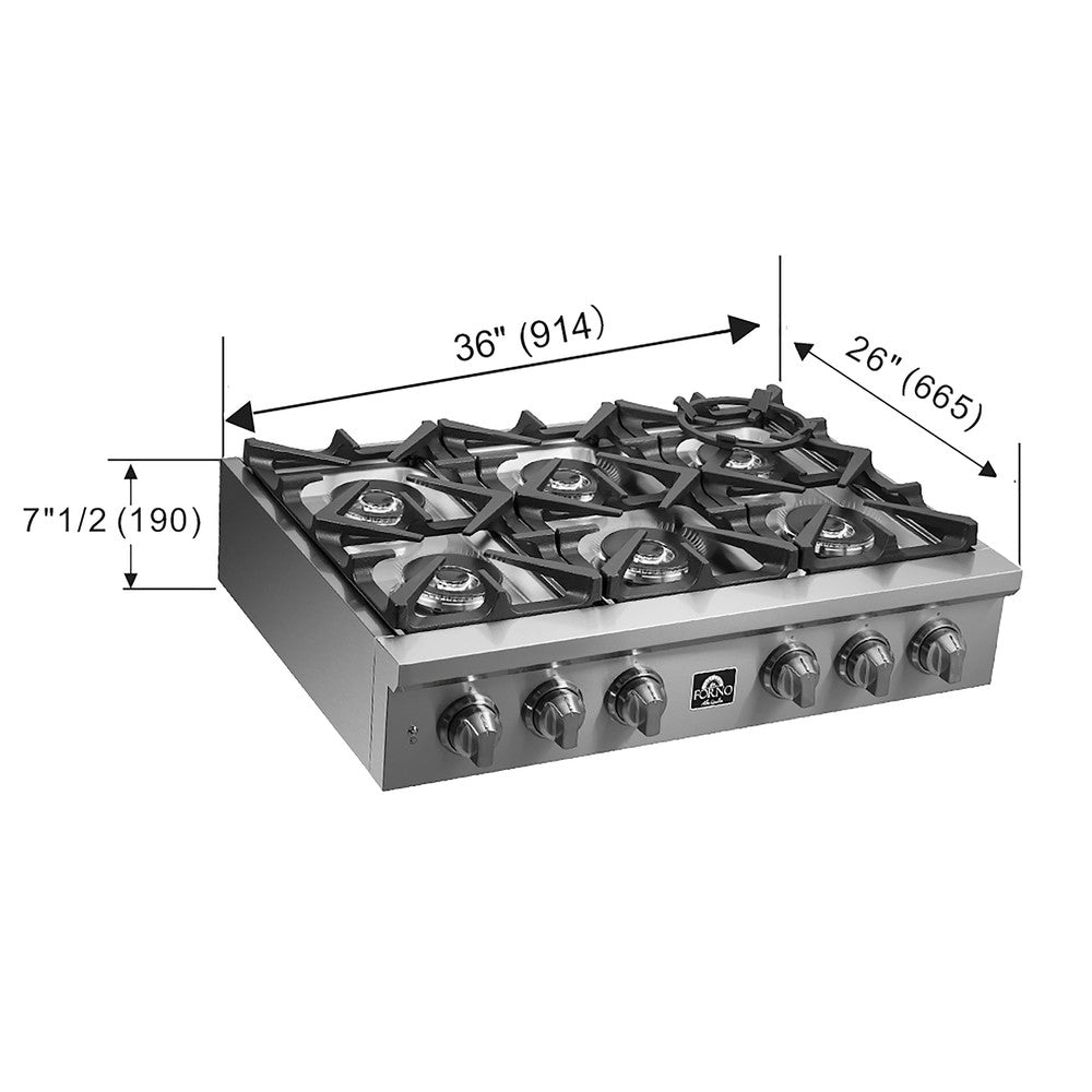 Forno Spezia 36 Inch 6 Burner Professional Gas Rangetop with Wok Ring & Griddle - Stainless Steel Commercial Range (FCTGS5751 36) for Restaurant, Home Kitchen & Outdoor Cooking