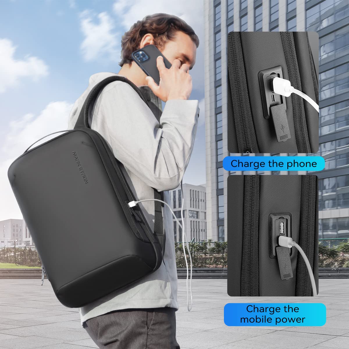 Muzee Slim Business Laptop Backpack for Men with USB Charging Port - Fits 15.6 Inch Laptop & Notebook - Structured Shell Design - Perfect for Office, Travel & College Commute