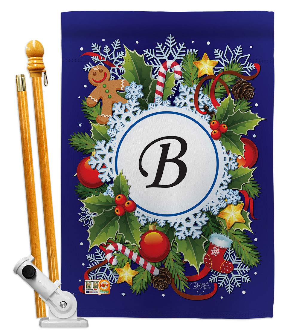 B Initial Winter Wonderland House Flag Set 28x40 - Holiday Home Decor