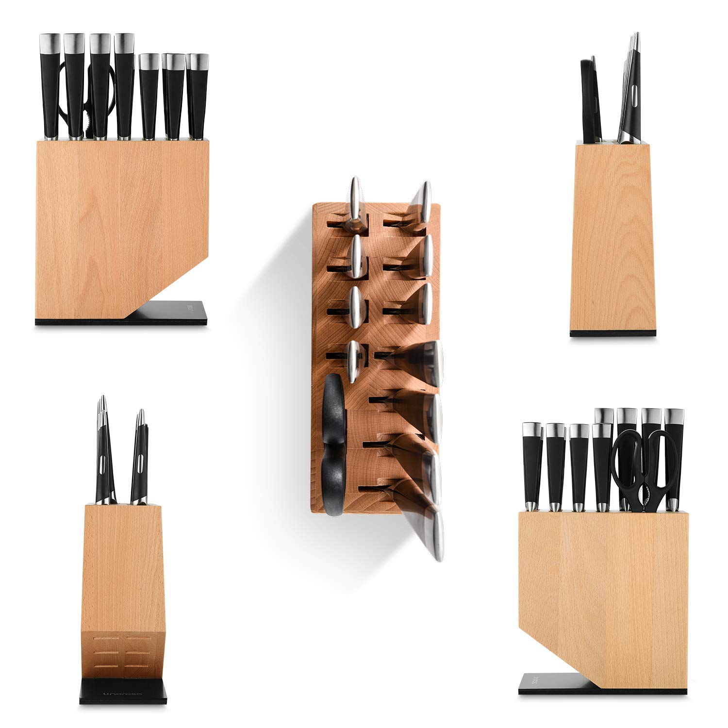 Linoroso 13-Piece German High Carbon Stainless Steel Knife Set with Beech Wood Block - Professional Chef Knives for Kitchen Cooking, Slicing, Dicing - Perfect for Home Chefs & Culinary Enthusiasts