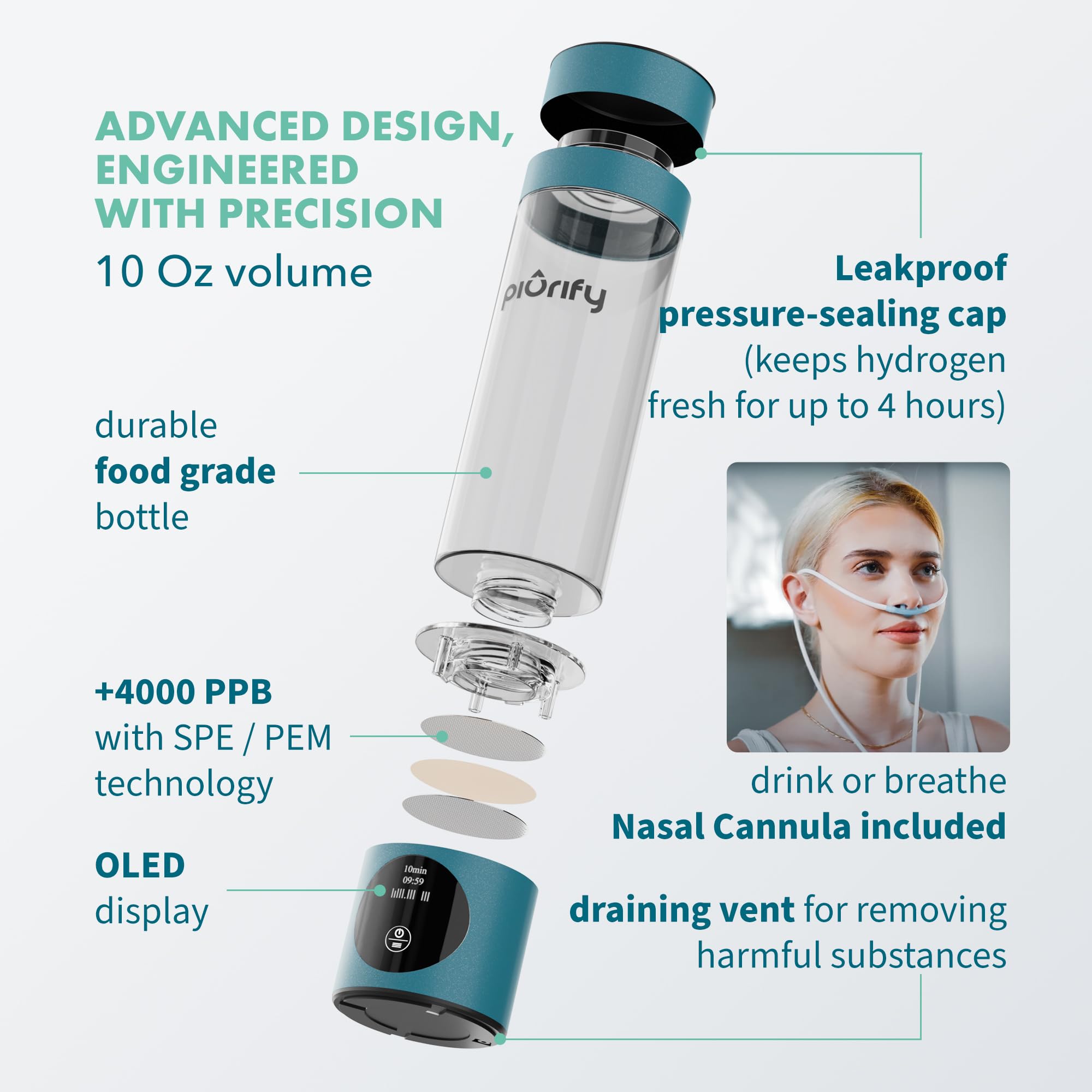 Premium Hydrogen Water Bottle Generator - 4100+ PPB H2 Concentration with SPE/PEM Technology - Certified Portable Hydrogen Infuser for Athletic Performance & Hydration - 6-Hour Hydrogen Retention - Ideal for Gym, Travel & Daily Wellness Routine