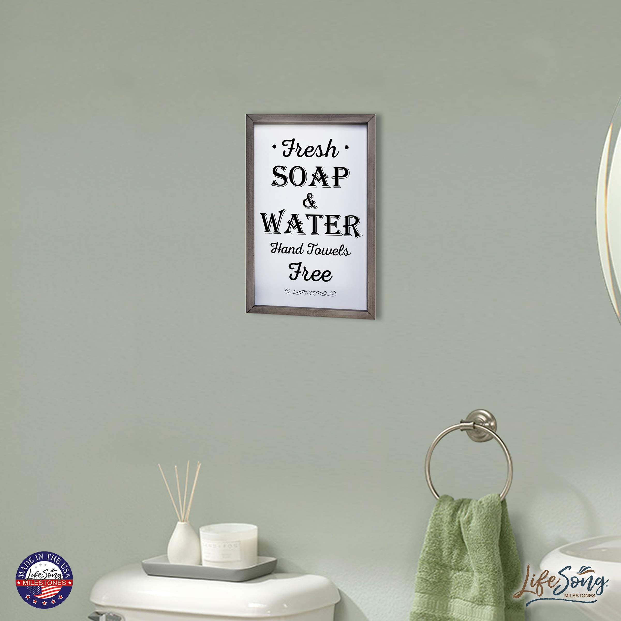 LifeSong Farmhouse Bathroom Sign - Rustic Wooden Box Decor for Modern Bathrooms (Gray)