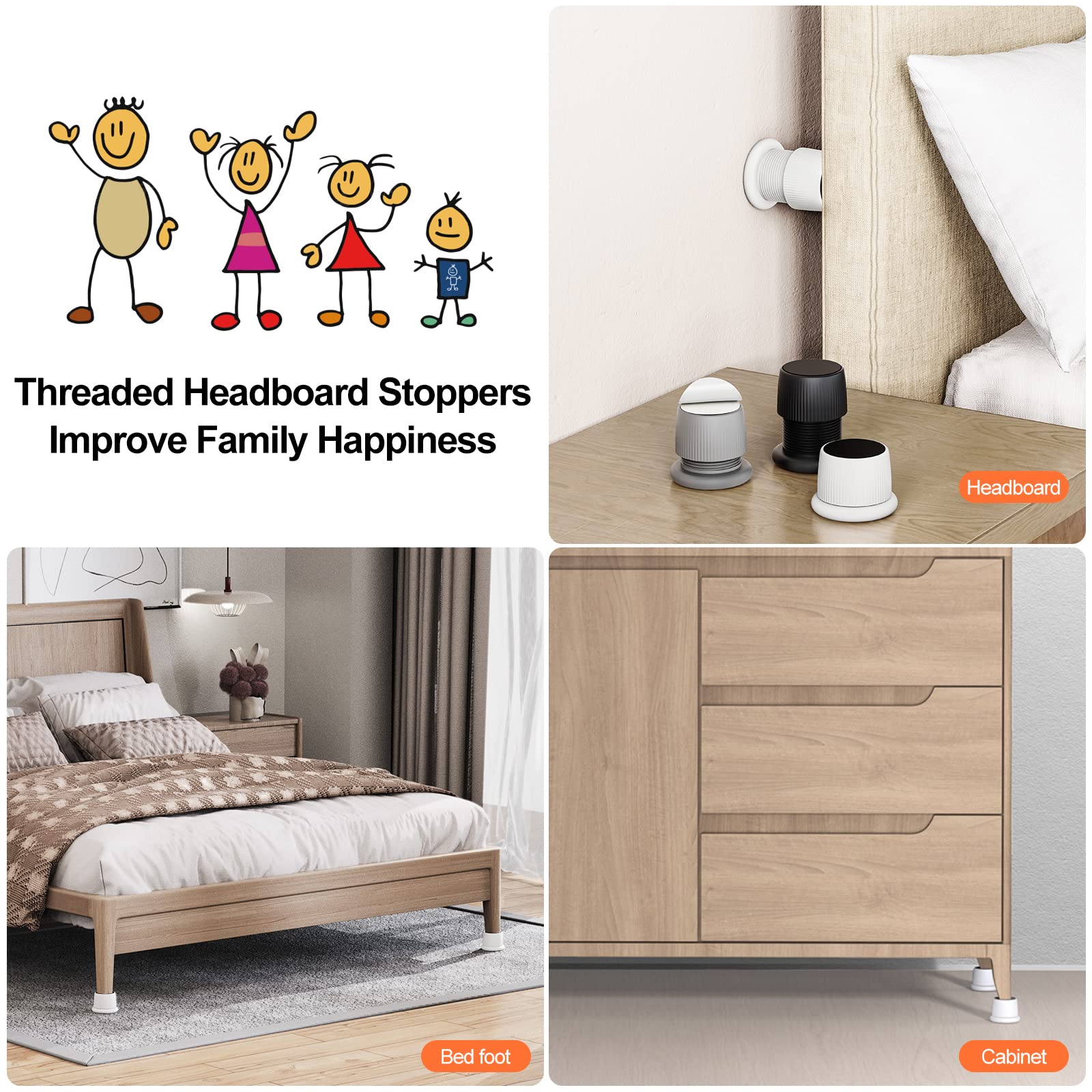 Adjustable Headboard Stoppers 1.6-2.6 Inches - Bed Frame Anti-Shake Stabilizers for Wall Protection (White, 2 Pack) - Perfect for Bedroom Furniture Safety & Noise Reduction