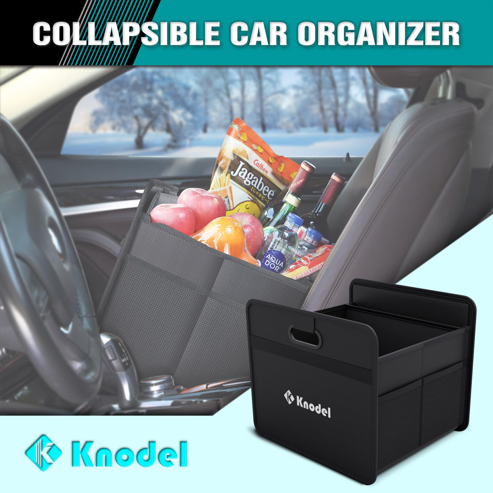 Foldable Car Trunk Organizer with Reinforced Handles - Compact Black Automotive Storage Solution for SUVs, Sedans & Road Trips | K KNODEL Car Accessories