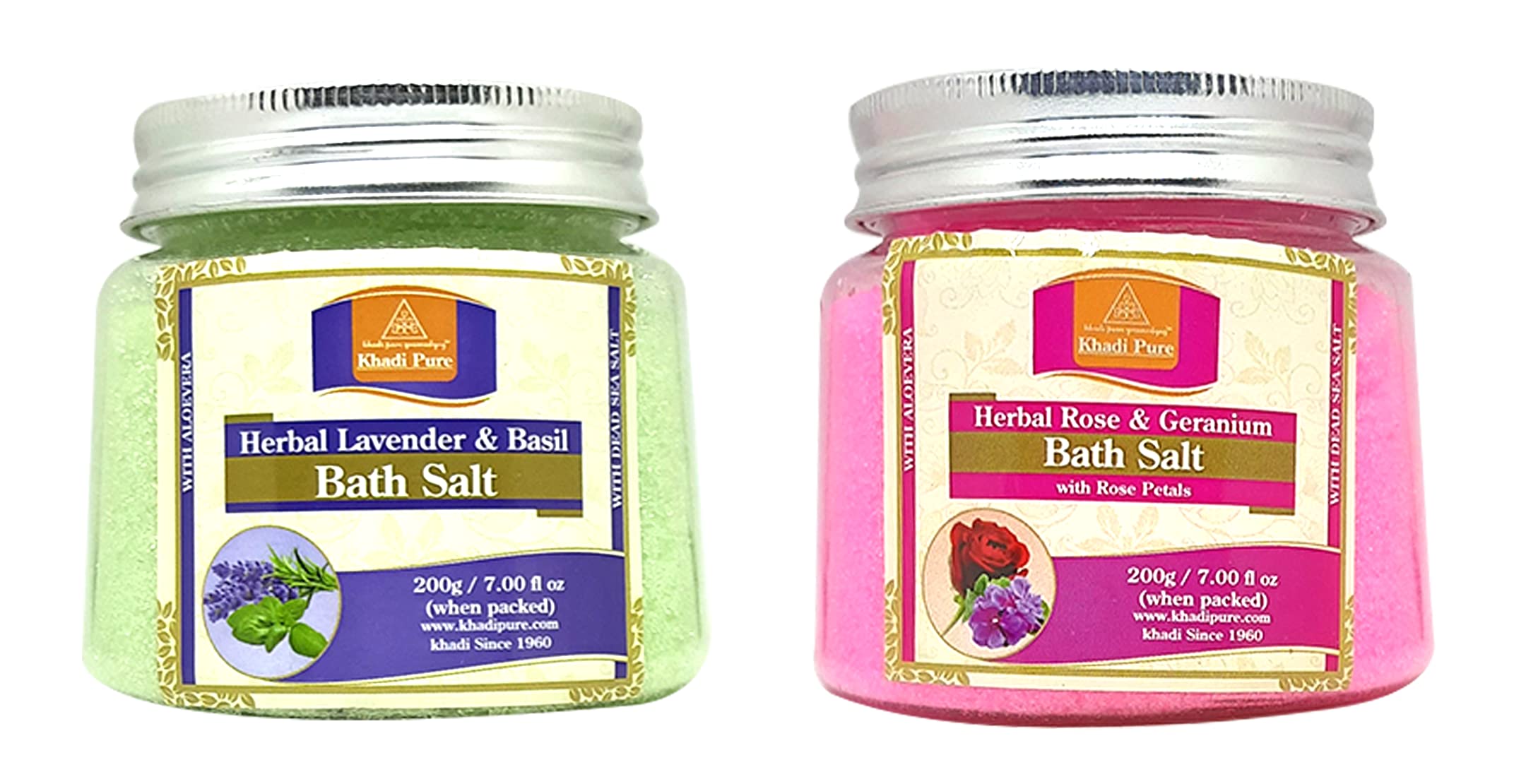 Khadi Pure Rose & Lavender Bath Salt for Relaxation & Stress Relief - 200g (Pack of 2) - Perfect for Spa Nights, Self-Care & Aromatherapy at Home