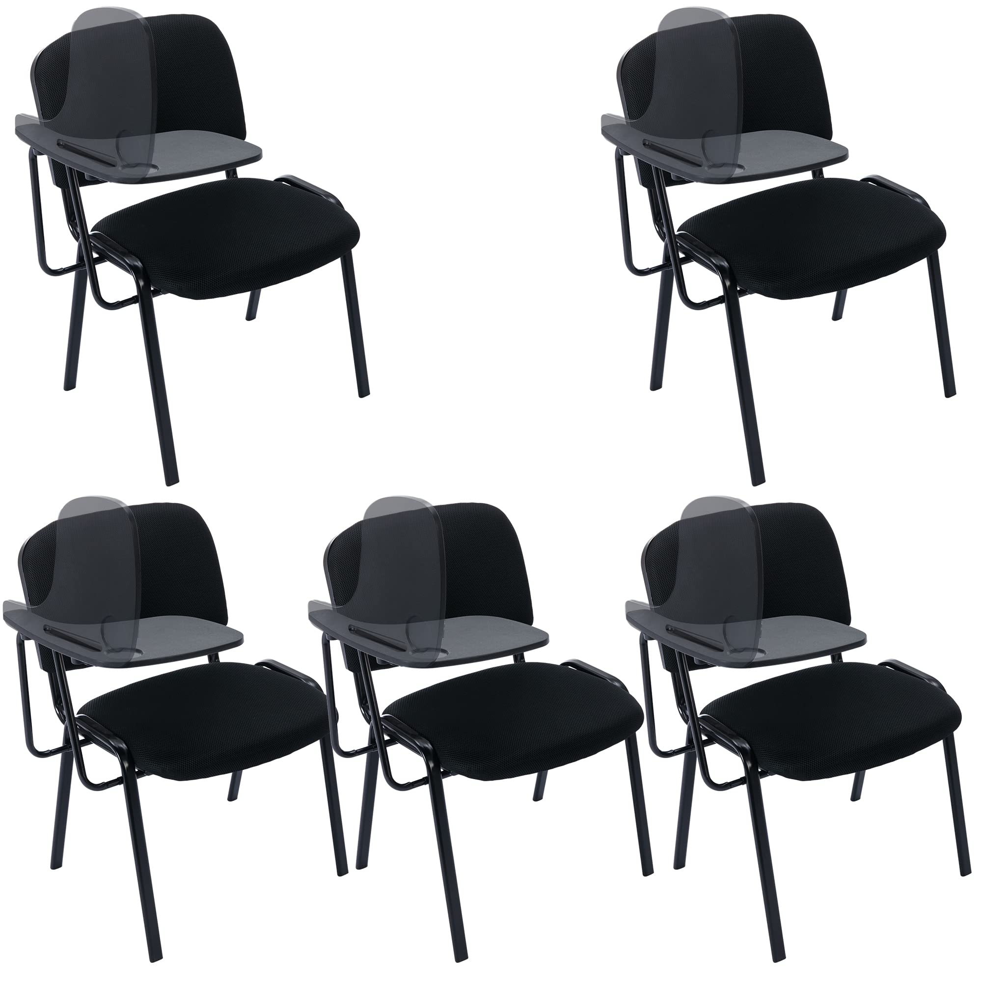 Stackable Mesh Waiting Room Chairs with Tablet Arm - 5-Pack Black Student Chairs for Classroom, Office, Conference Room & Training Room | Durable & Comfortable Seating Solution for Schools, Hospitals & Corporate Spaces