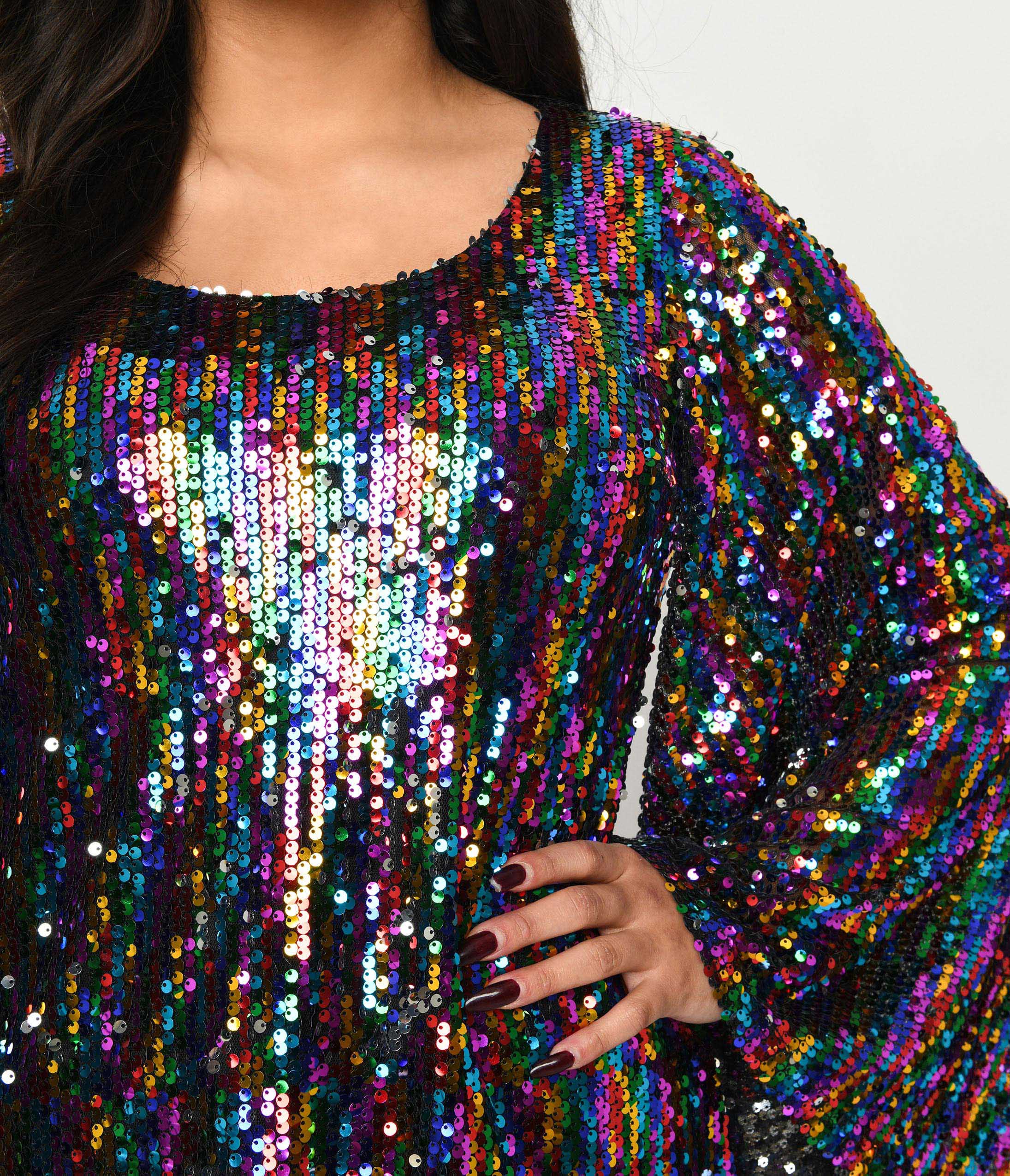 Smak Parlour 1960s Rainbow Sequin Mini Dress - Vintage Retro Party Outfit for Women, Festive Holiday & Nightclub Wear