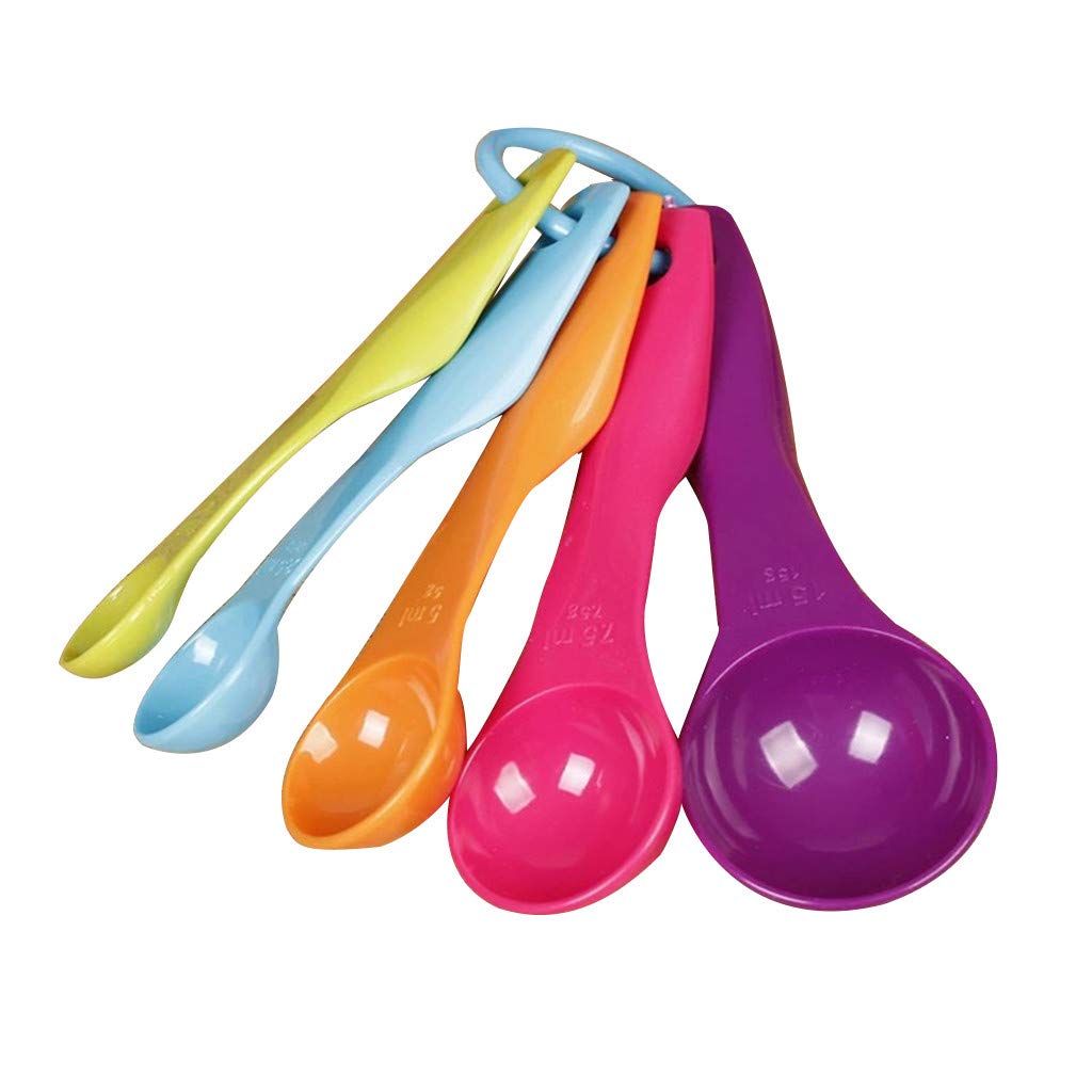 Colorful 5-Piece Kitchen Measuring Spoon Set - Stainless Steel Utensils for Baking, Cooking & Coffee - Perfect for Home, Restaurant & Bar Use (Multicolor, One Size)