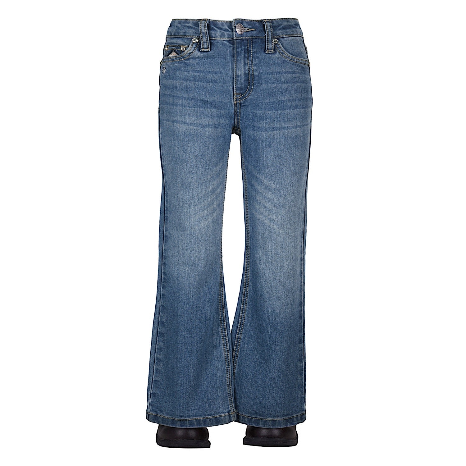 Vintage Blue Bootcut Jeans for Girls - Retro Western Style Denim Pants for Casual Wear & School Outfits