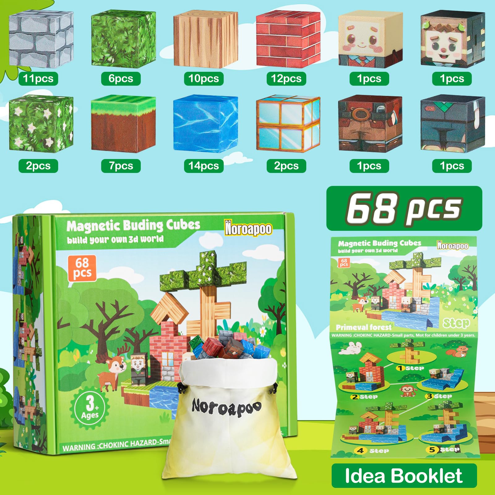 68Pcs Magnetic Building Blocks Set - STEM Educational Toys for Kids Ages 3+, Creative Construction Sensory Toys for Toddlers, Perfect Birthday & Easter Gift for Boys & Girls - Fun Learning & Playtime Activity