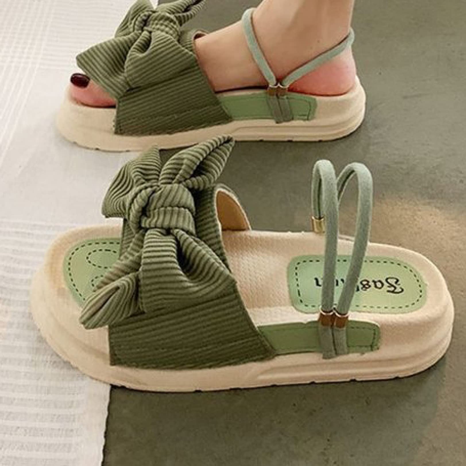 EBRICON Women's Open-Toe Platform Sandals with Bow-Knot - PU Leather Casual Slip-On Slides for Beach, Summer & Everyday Wear - Comfortable Flatform Slippers for Women