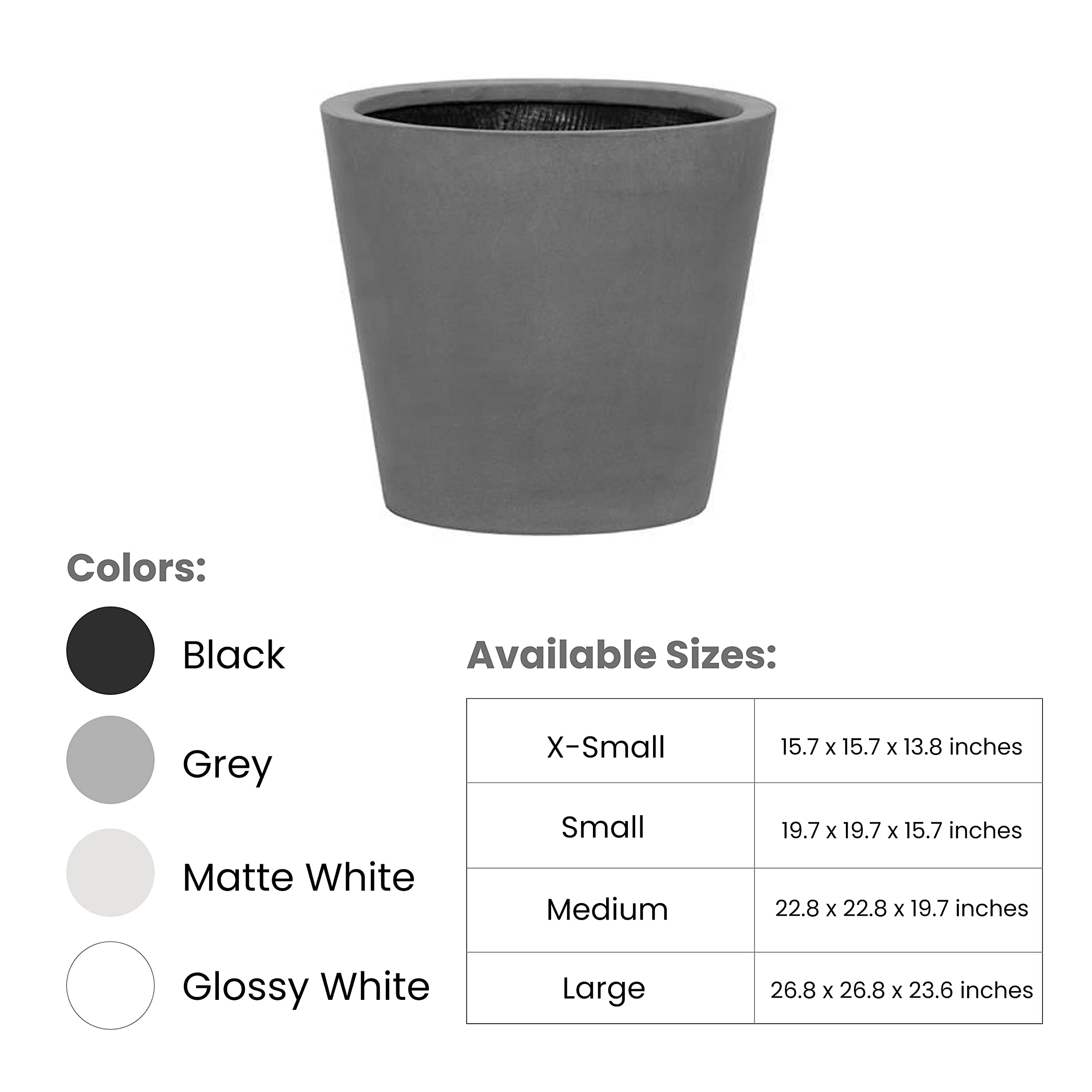E1004-40-MW Modern Round Fiberstone Planter Pot - Matte White Indoor/Outdoor Plant Bucket for Home Garden, Patio & Office Decor