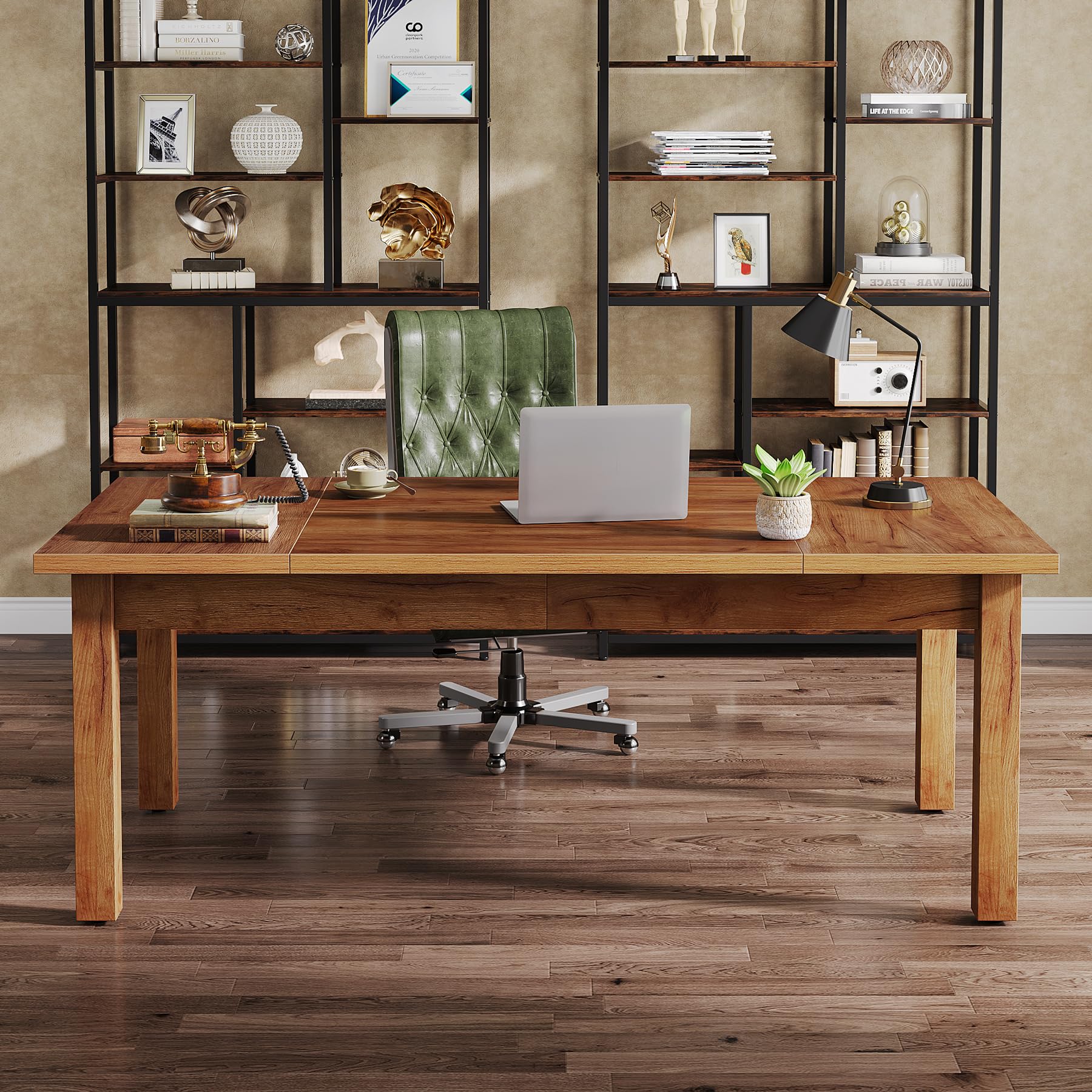 Tribesigns 70 Inch Large Computer Desk - Farmhouse Style Office Desk with Solid Wood Legs, Sturdy Thickened Frame & Board | Perfect for Home Office, Study Room & Workspace