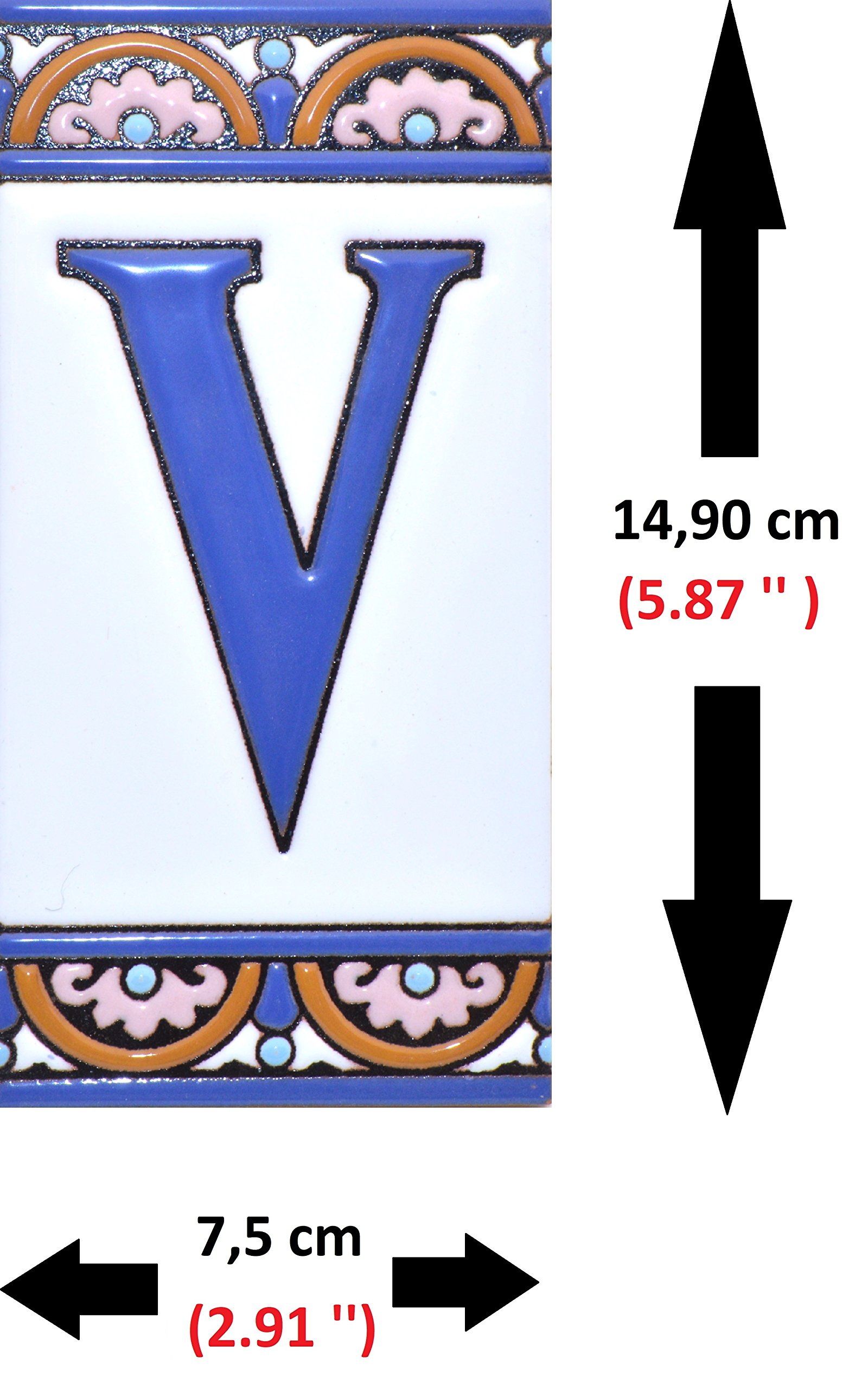 6 Inch Handpainted House Letter Tiles - Custom Address Signs, Names & Numbers for Home Decor - Design ARCO GRANDE 5.86