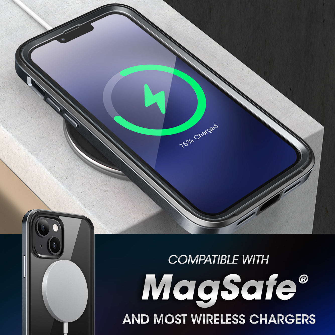 iPhone 13 6.1 Inch Case with Built-in Screen Protector - Unicorn Beetle Edge Shockproof Clear Black Protective Cover for Everyday Use, Work & Outdoor Activities