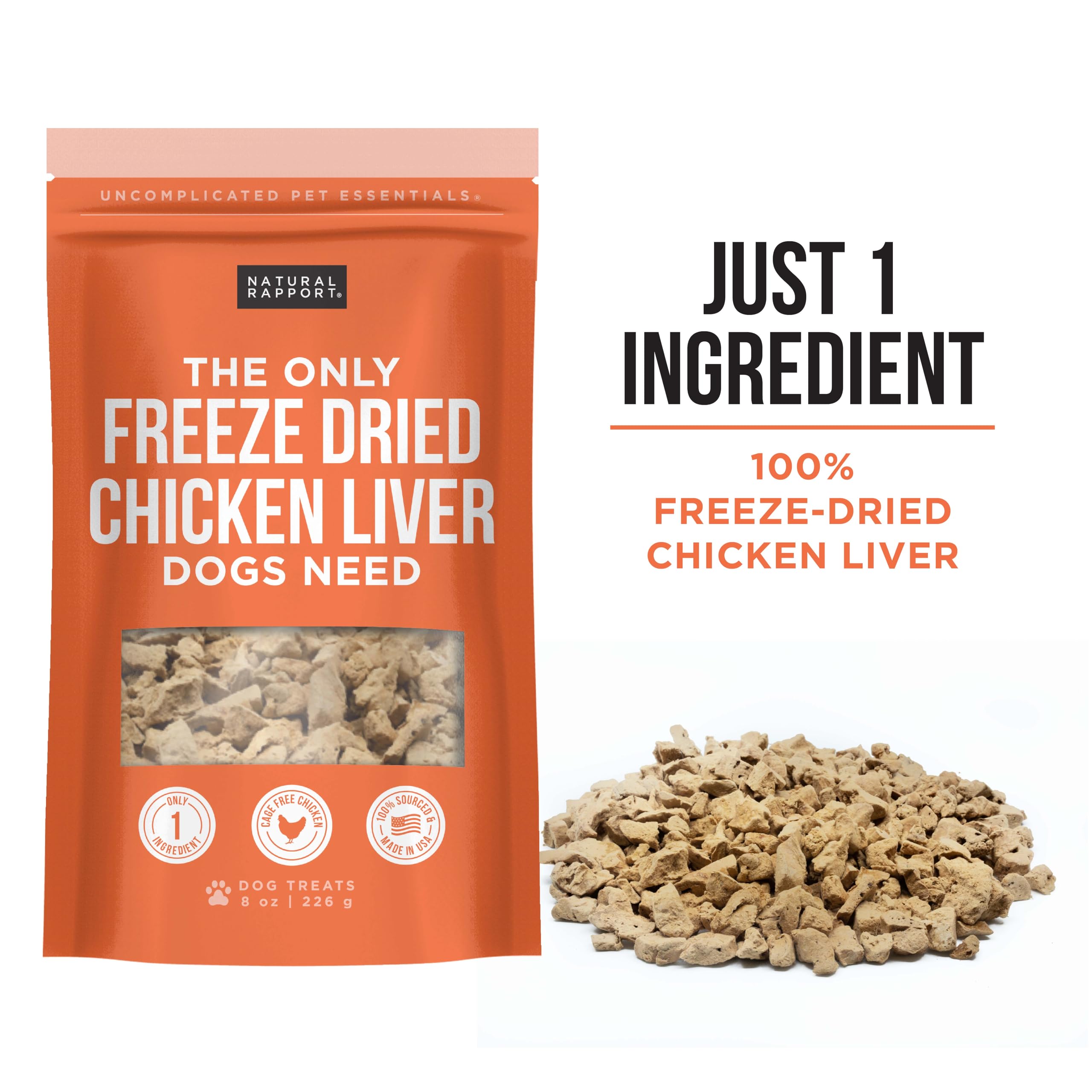 Premium Freeze-Dried Chicken Liver Dog Treats - Grain-Free, All-Natural Dog Snacks for Small & Large Breeds - High-Protein Training Rewards & Healthy Chews (8 oz) - Perfect for Obedience Training, Crate Training & On-the-Go Treats