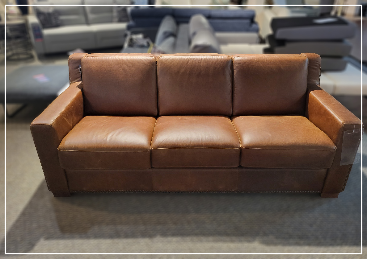 Kathy Ireland Alaves 3-Seater Brown Genuine Leather Queen Size Sleeper Sofa Bed - Convertible Couch for Living Room, Guest Room & Small Spaces