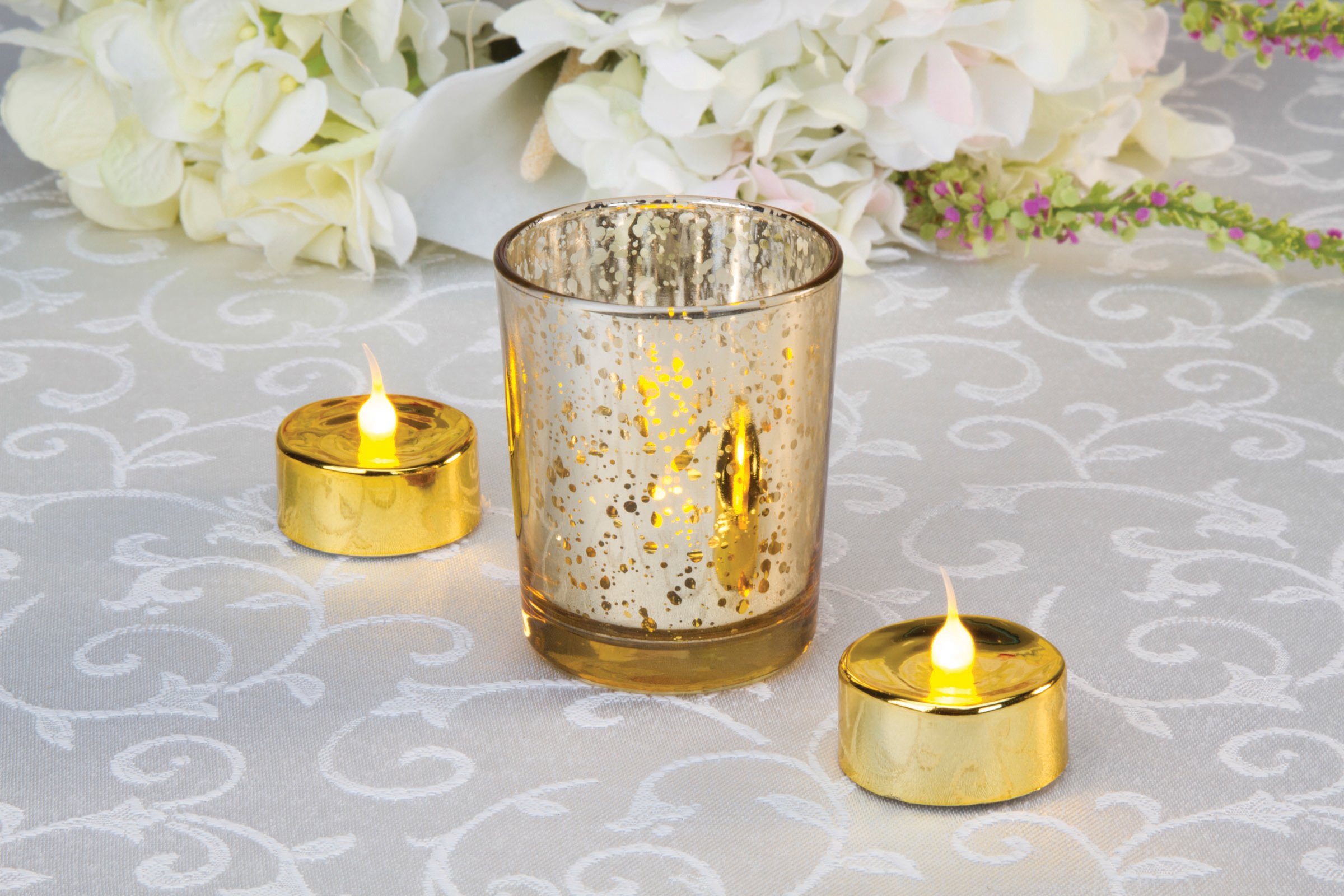 Metallic Gold LED Tea Lights - Battery Operated Flameless Candles for Wedding, Party, Home Decor & Romantic Ambiance