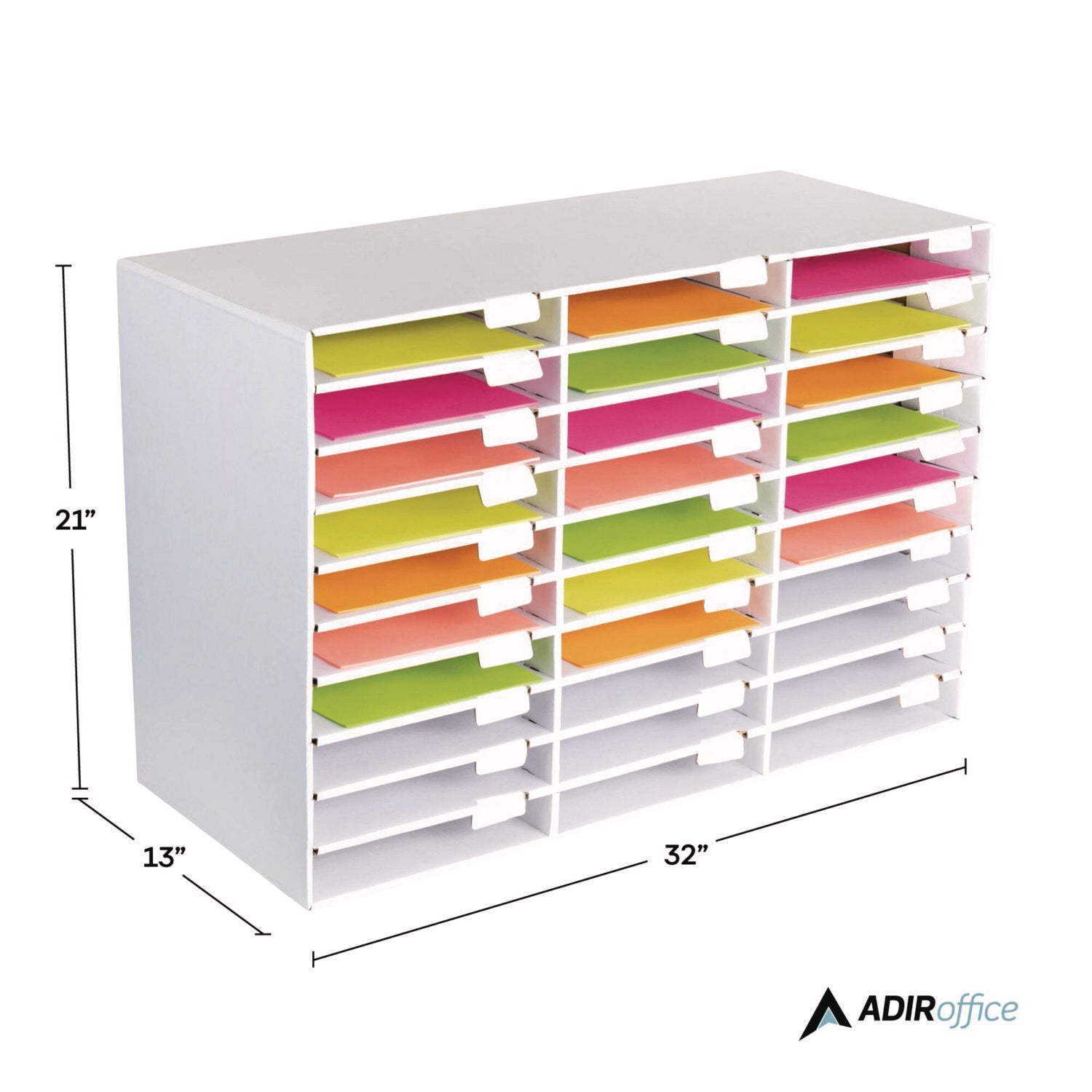 AdirOffice File Classroom Literature Organizer - 30 Sections Letter Size Hanging File Folder Holder (32 x 13 x 21 Inches) - White - Perfect for School, Office & Home Organization