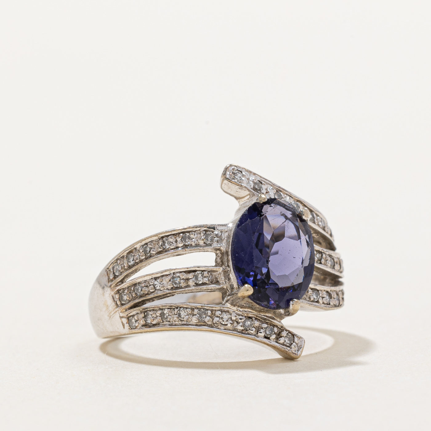 1.50ct Iolite & 0.15ct Diamond Bypass Ring - Size 6 | Elegant Purple Gemstone Jewelry for Women | Perfect for Engagement, Anniversary & Special Occasions