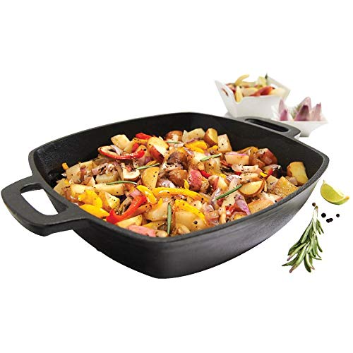 GrillPro 91658 Cast Iron Square Grill Pan - Heavy Duty Pre-Seasoned Skillet for Searing, Baking & Frying - Perfect for Outdoor BBQ, Camping & Stovetop Cooking