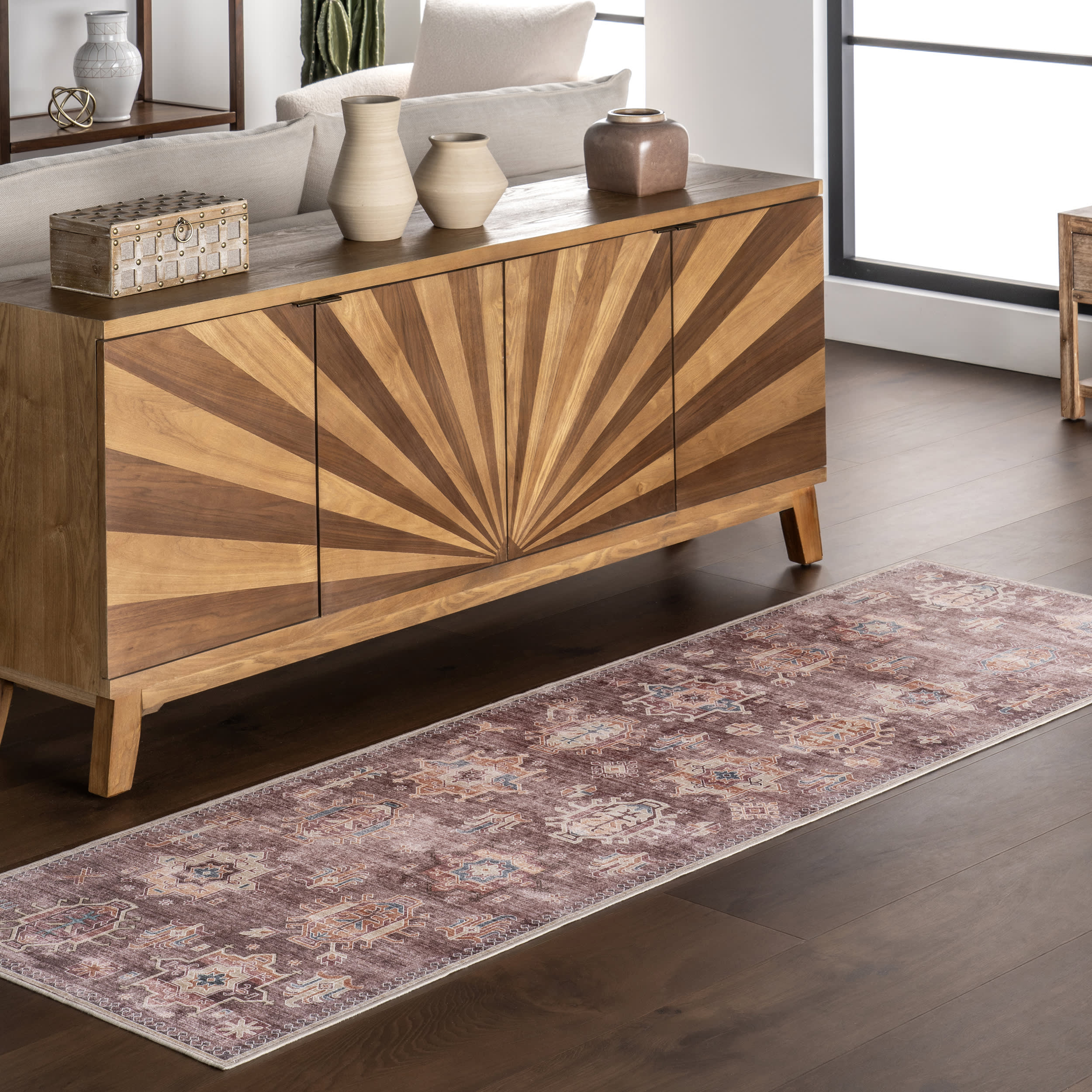 Araya Spill Proof Washable Rug - Non-Slip Kitchen Rug, Pet Friendly Living Room Carpet, Soft & Durable Brown Area Rug for Home, Office, and High Traffic Areas