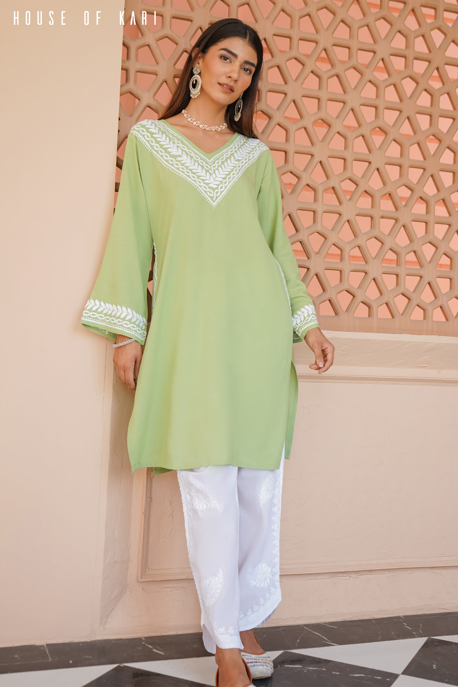 Elegant Rayon Chikankari Medium Kurta in Pistachio Green | Traditional Indian Embroidered Tunic | Perfect for Festivals, Weddings & Casual Wear