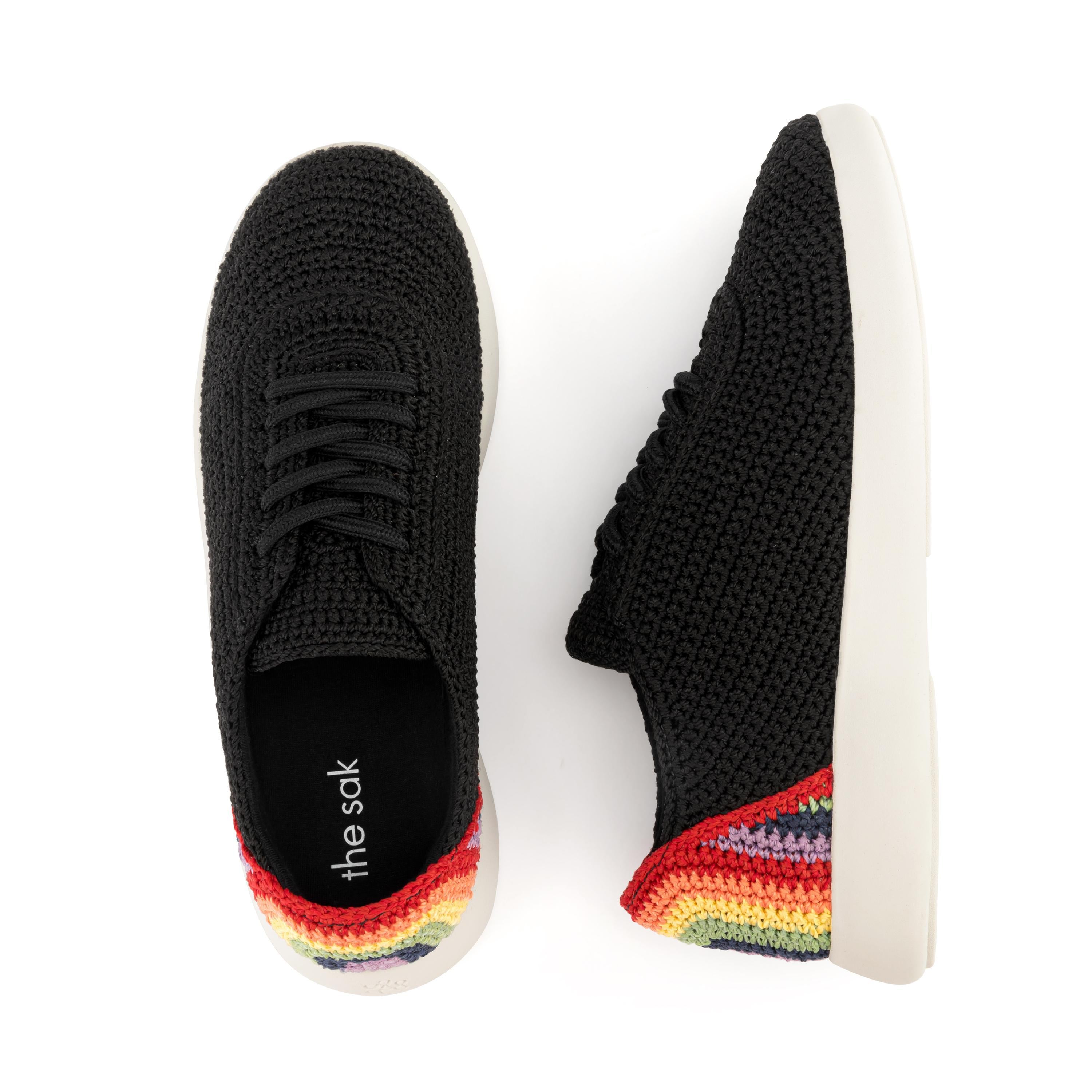 Asha Sneakers - Hand Crochet Women's Casual Shoes in Black Rainbow Colors | Perfect for Summer, Beach, and Boho Fashion Outfits