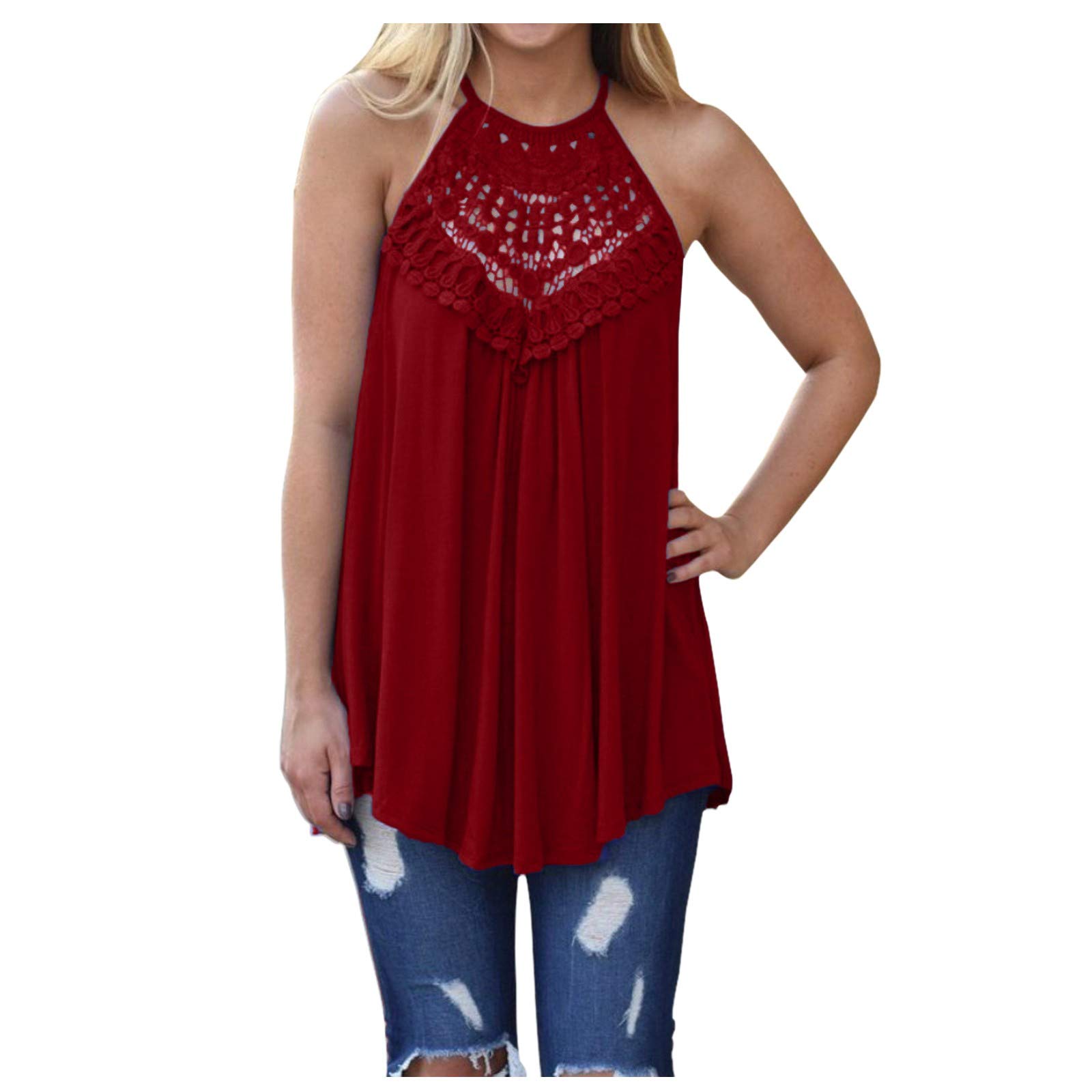 SSZZoo Women's Casual Hollow Out Sleeveless Tank Tops - Lace Flowy Loose Shirt for Summer, Beach, and Everyday Wear