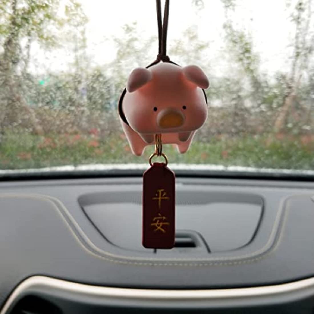 Lucky Piggy Car Rear View Mirror Hanging Ornament - Cute Auto Interior Decor for Vehicles, Office & Home, Feng Shui Blessing Charm - Perfect for Daily Commute, Road Trips & Gifting
