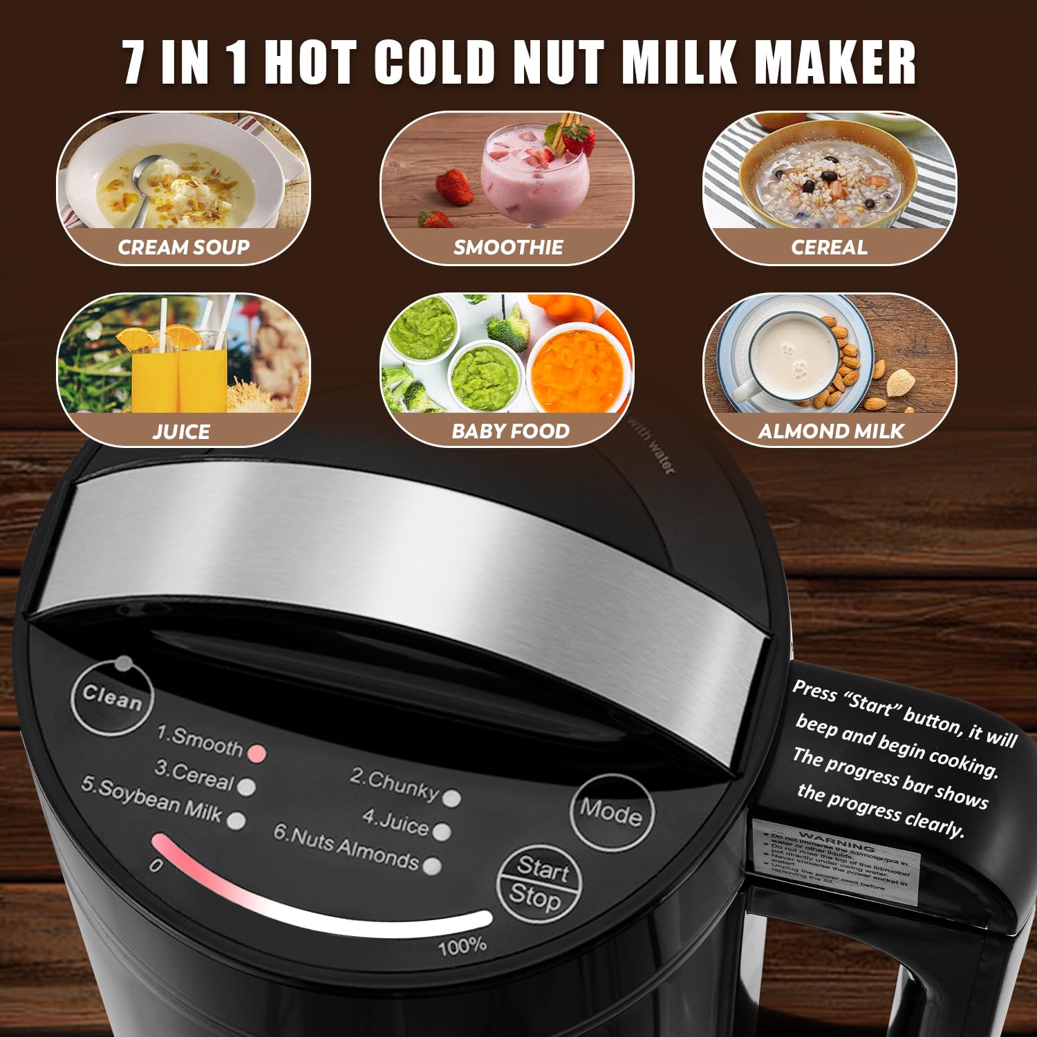 Moongiantgo 1L/35oz Nut Milk Maker - 7-in-1 Automatic Soy Milk Machine with Filter for Almond, Oat & Plant-Based Milk | Homemade Soup, Smoothie & Juice Maker | Self-Cleaning, 110V | Perfect for Vegan Diets, Healthy Breakfast & Kitchen Convenience