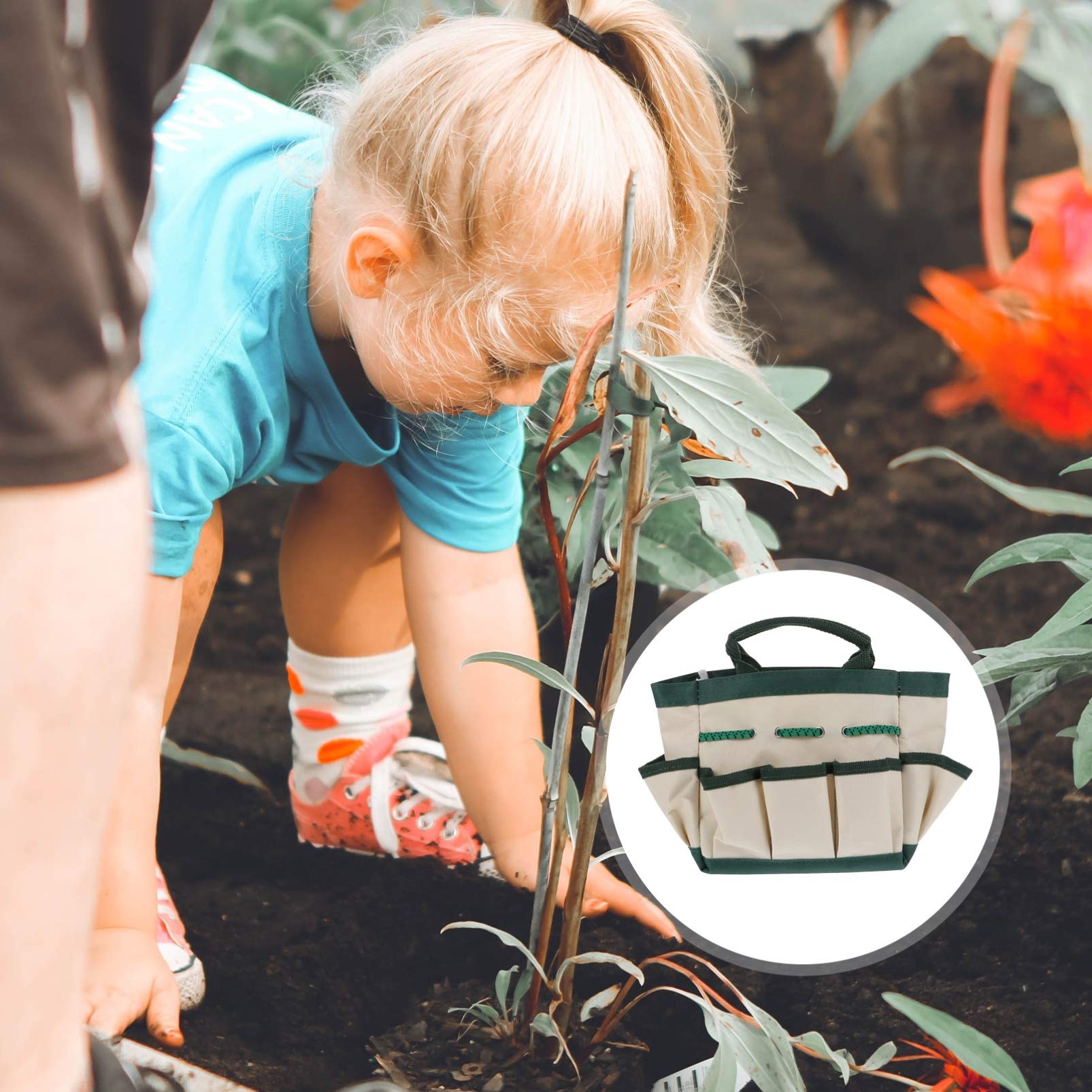 Happyyami Heavy Duty Garden Tool Bag - Durable Cloth Storage Tote with Multiple Pockets for Planting Tools, Hand Tools & Gardening Accessories - Perfect Organizer for Indoor/Outdoor Gardening, Landscaping & DIY Projects