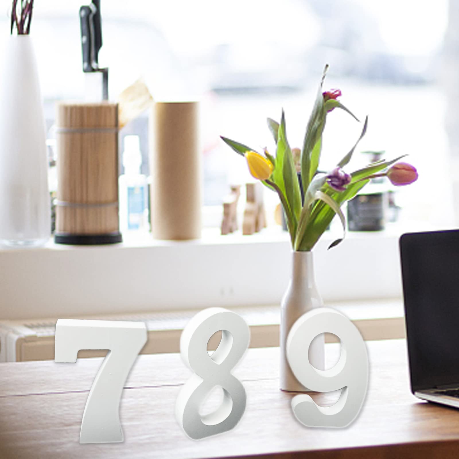 4 Inch Unfinished White Wood Numbers - DIY Wall Decor, Standing Number Slices for Home, Party & Craft Projects - Perfect for Housewarming, Birthday Decorations and Wedding Signage